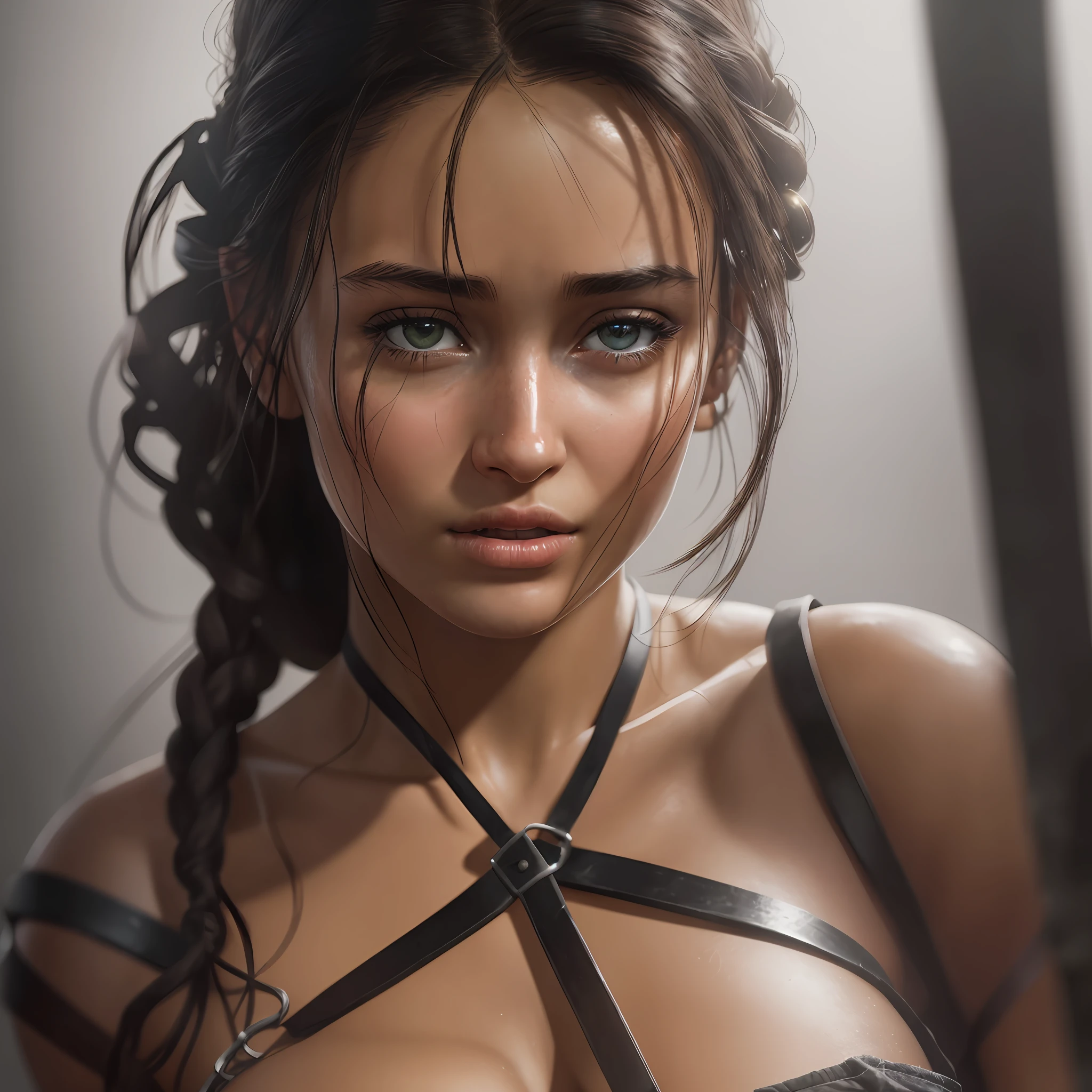 Best Quality, Masterpiece, Ultra High Resolution, (Photorealistic: 1.4), Raw Photo, 1 Girl, Off-the-Shoulder, In the Dark, Deep Shadow, Restrained, Cold Light, Detailed Skin, (Lara Croft), Meadow --auto --s2