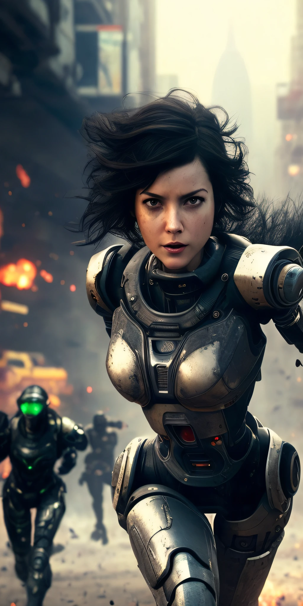 arafed woman in a futuristic suit running through a city, alita battle angel, wojtek fus, battle angel, unreal engine. film still, in a scifi movie, portrait armored astronaut girl, still from alita, clothed in sci-fi military armor, girl in mecha cyber armor, cinematic scifi shot, scifi woman, cinematic unreal 5