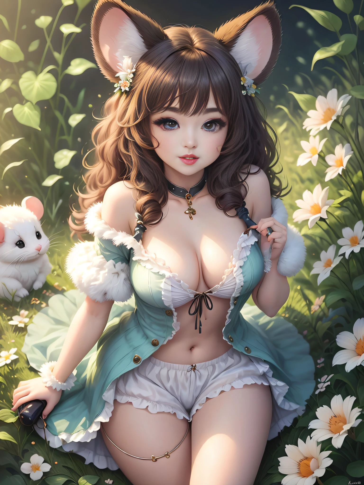 1 fluffy sexy girl with a mouse, cute furry,