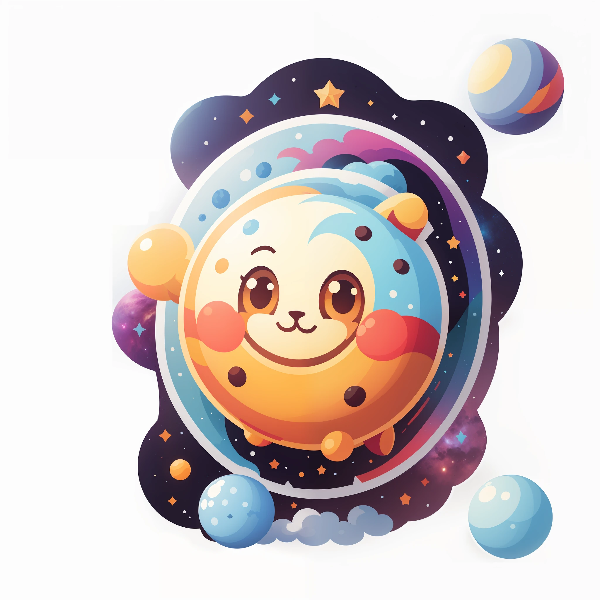 sticker, a smiling Planet, 1 Fluffy Planet, 1character, (simple white background:1.2), 1planet, logo, Fluffy Planet,colorful, Fluffy galaxy, rainbow