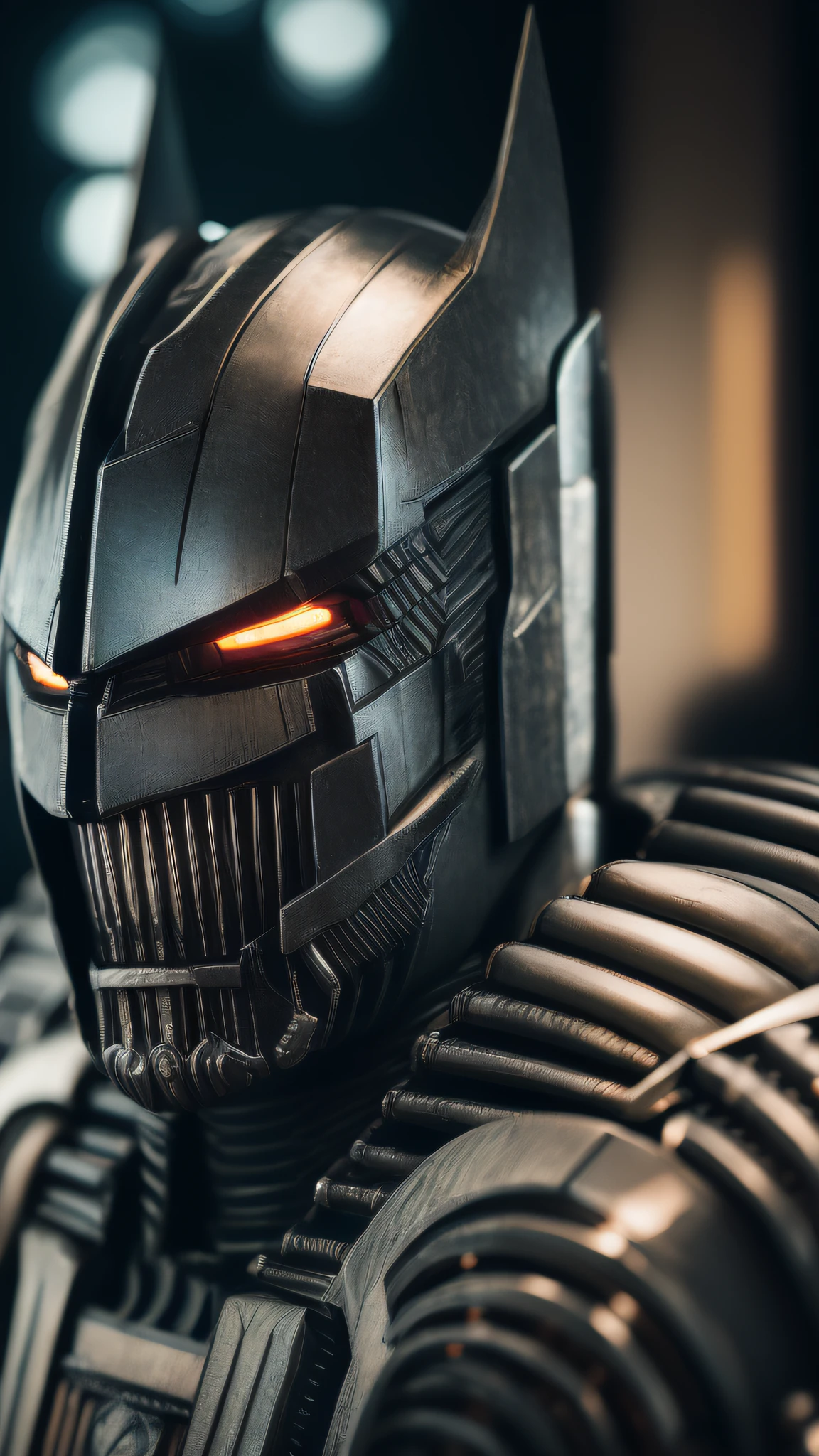 . Transformers, in the style of batman and hr giger, photo realistic, ultra details, natural light, light background, photo, Studio lighting cinematic shot + dynamic composition, incredibly detailed, sharpen, details + intricate detail + professional lighting, film lighting + 35mm + anamorphic + lightroom + cinematography + bokeh + lens flare + film grain
