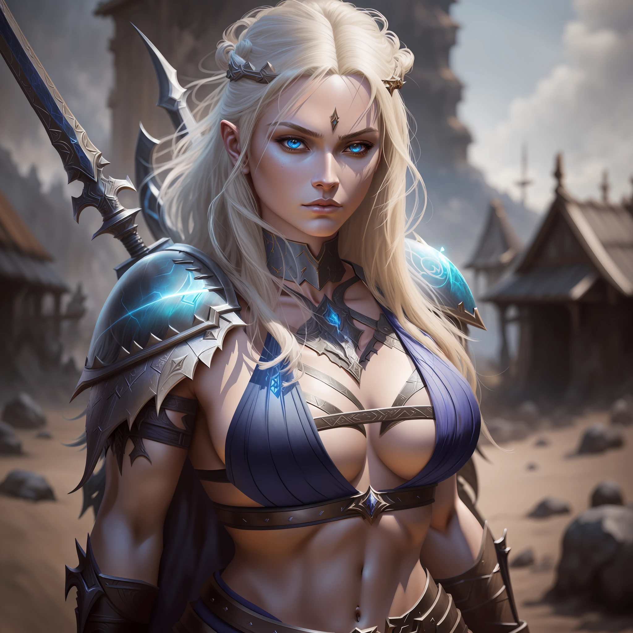 arafed woman in a bikini with a sword and armor, epic fantasy art style, 4k fantasy art, epic fantasy digital art style, a sexy blonde warrior, epic fantasy art style hd, realistic fantasy artwork, hyperdetailed fantasy character, hyperrealistic fantasy art, stunning character art, 8k fantasy art, detailed fantasy art, 2. 5 d cgi anime fantasy artwork