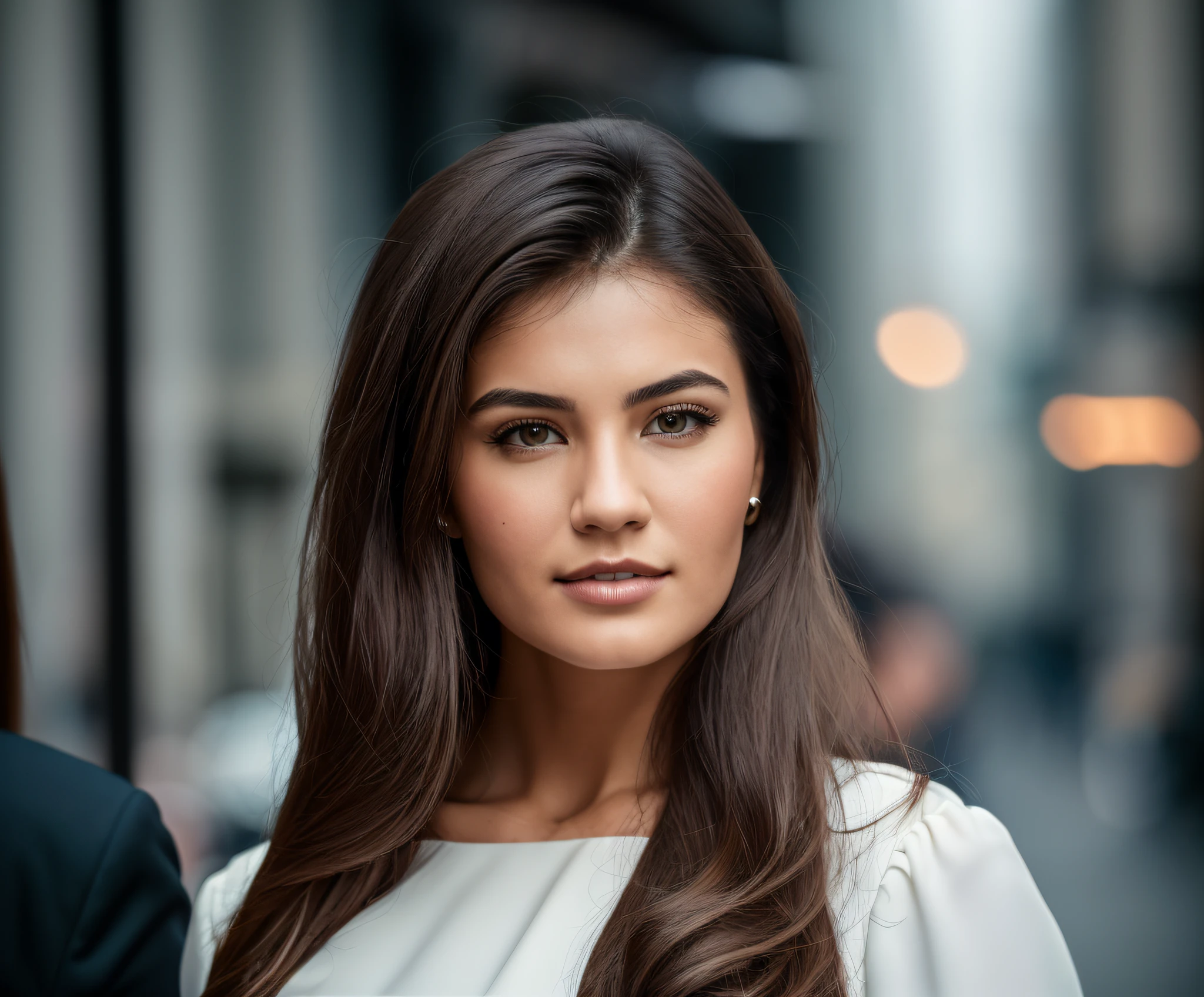 masterpiece, use the same photo as ControlNet: 1.5, use the same reference as the woman photo, identical to the photo: 1.5, walking down a beautiful street cityscape, late afternoon, well dressed, dress with top, perfect teeth, (high detail: 1.37), rough face, natural skin, high quality, nsfw, perfect greenish eyes, (detailed face and eyes), (face: 1.37), noise, extra, real photo, PSD, lamp film photography, sharp focus, contrast lighting, detailed skin, high resolution 8k, crazy detail, realistic, professional photography, 8k UHD, SLR camera, soft lighting, high quality, film grain, Fujifilm XT3, cinematic rendering.