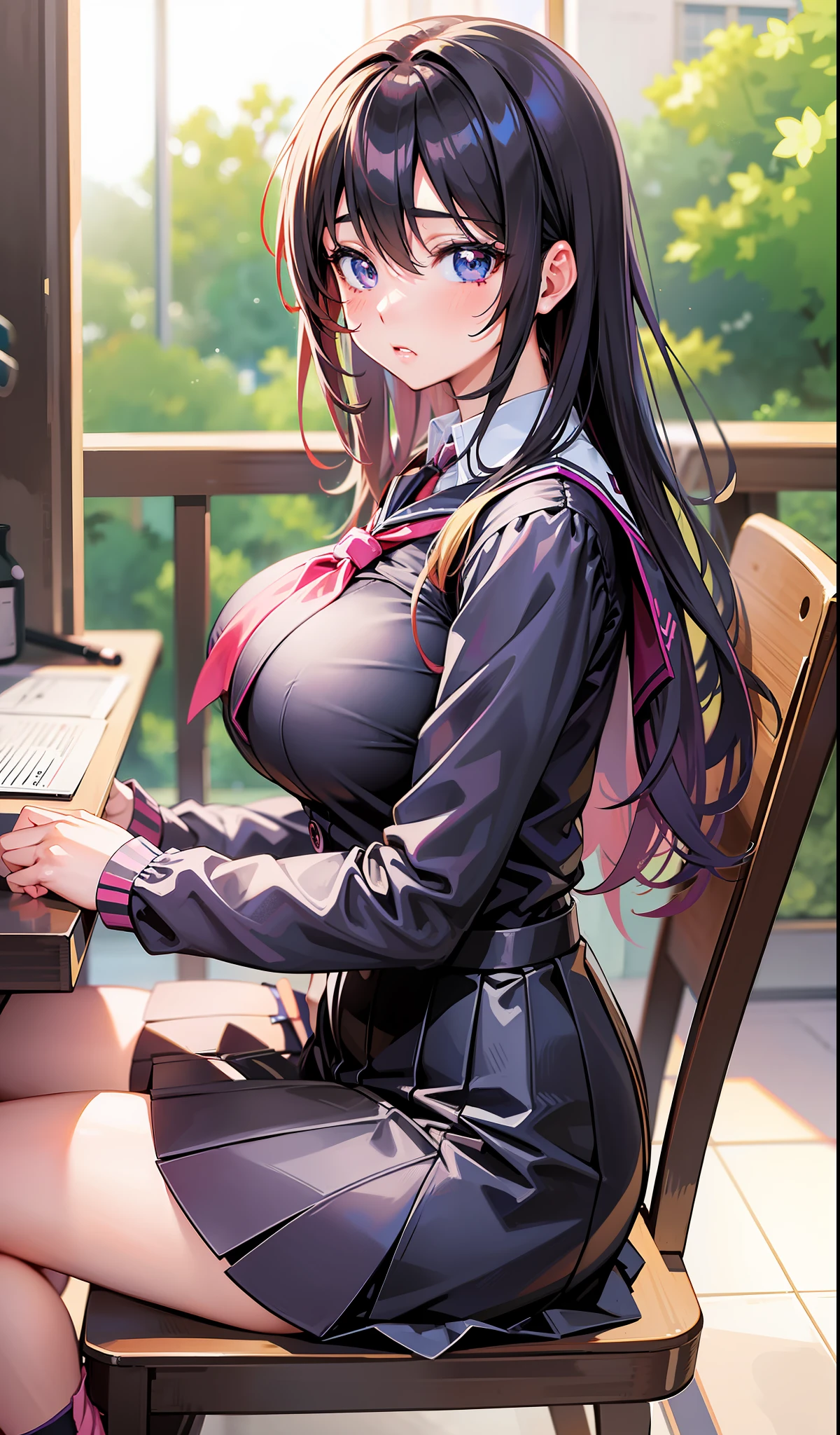 anime girl sitting on a chair with a big breast, seductive anime girl, beautiful anime high school girl, a hyperrealistic schoolgirl, hyperrealistic schoolgirl, attractive anime girl, realistic schoolgirl, anime girls, anime best girl, anime girl, beautiful anime girl, an anime girl, cute anime girl, pretty anime girl, beautiful alluring anime woman