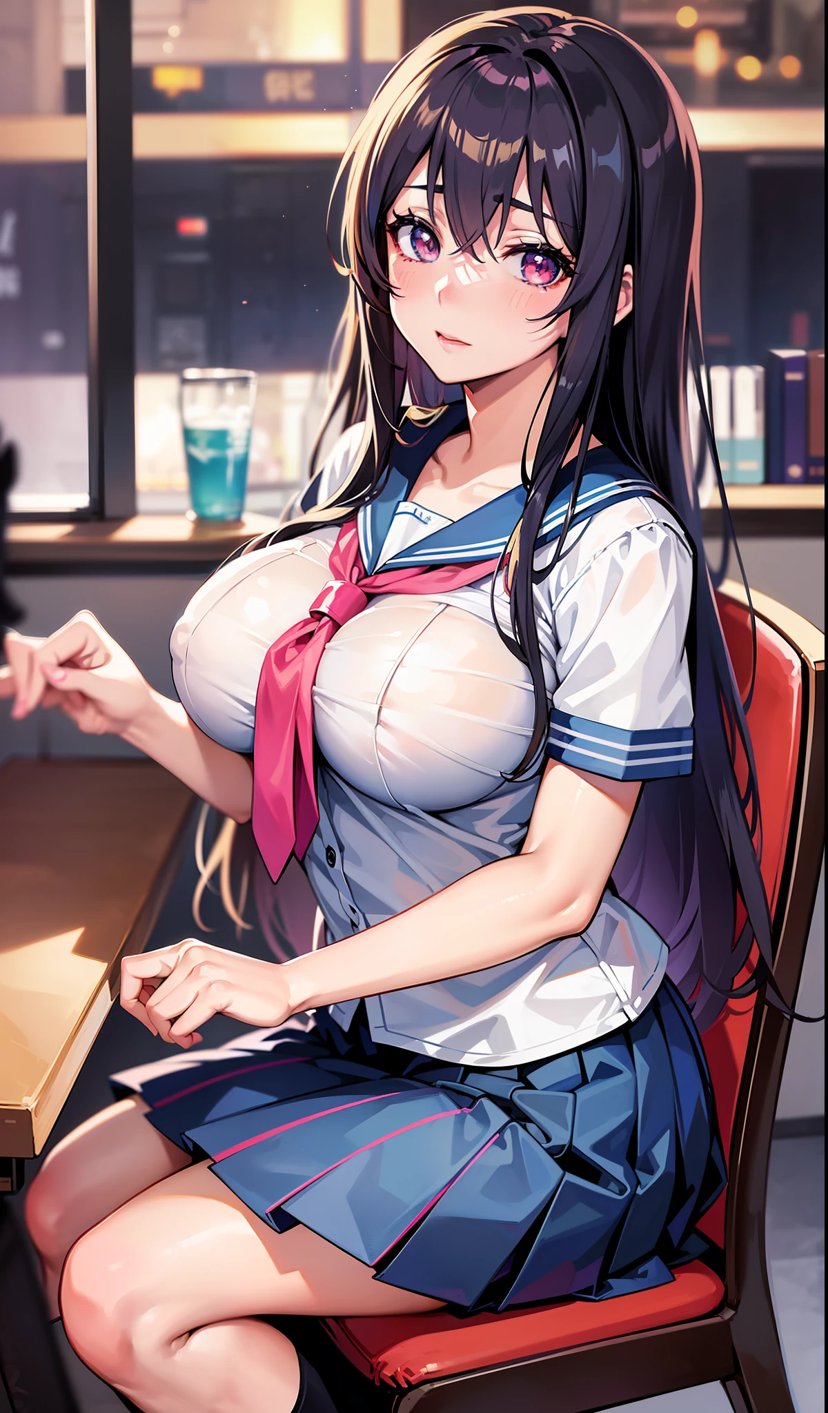 anime girl sitting on a chair with a big breast, seductive anime girl, beautiful anime high school girl, a hyperrealistic schoolgirl, hyperrealistic schoolgirl, attractive anime girl, realistic schoolgirl, anime girls, anime best girl, anime girl, beautiful anime girl, an anime girl, cute anime girl, pretty anime girl, beautiful alluring anime woman