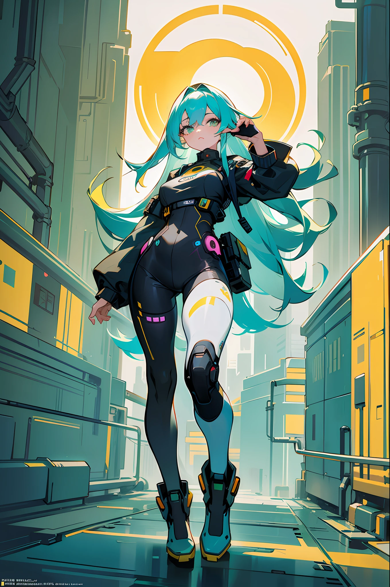 Circular image, (Representative work: 1.3), (Best Quality: 1.2), (Ultra Fine Illustration: 1.2), (Masterpiece), High Quality, High Definition, (SOLO: 1.4), (Circle image)), [(White background: 1.1): 5], [(Cyberpunk: 1): 5], [(Game Character Portrait: 1.2): 5]

{1 girl}, {solo}, ((full body)), {{{5 fingers}}}, ((yellow)) long hair (yellow and (white)), long hair, full body, pantyhose, watch viewer, from above, aqua eyes, cyberpunk,