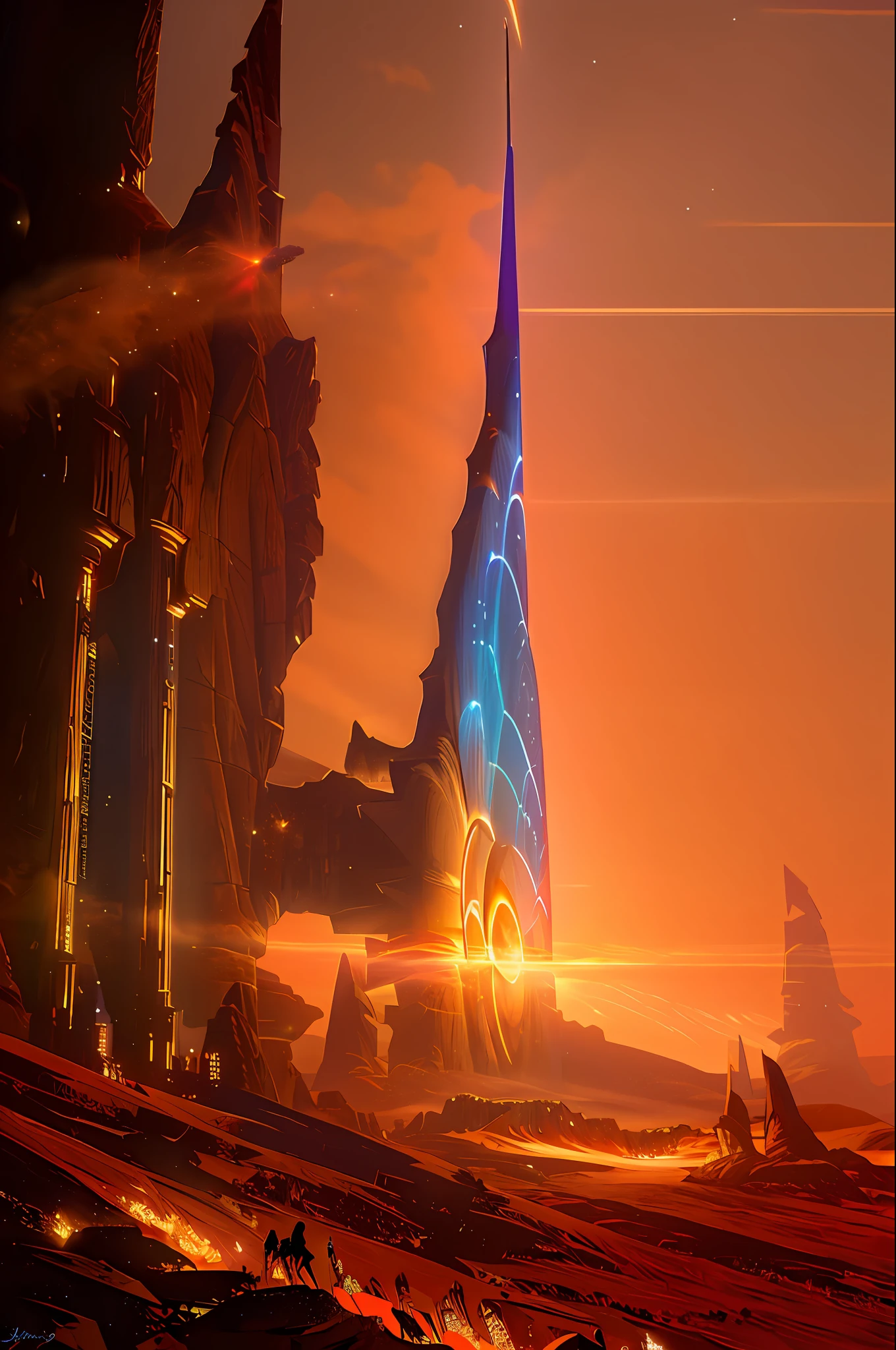 large glowing portal, star (sky), starry sky, fire, space, milky way, embers, shooting star, galaxy, sunset, night sky, explosion, sky, night, aurora, fireworks, light particles, burning, planet, twilight, flame, science fiction, starry background, sparks, snowing, dusk, gradient sky, skyline, earth (planet), sun, evening, no humans, scenery, orange sky, cloud, ruins, diffraction spikes, constellation, light, light rays, torch, sunrise