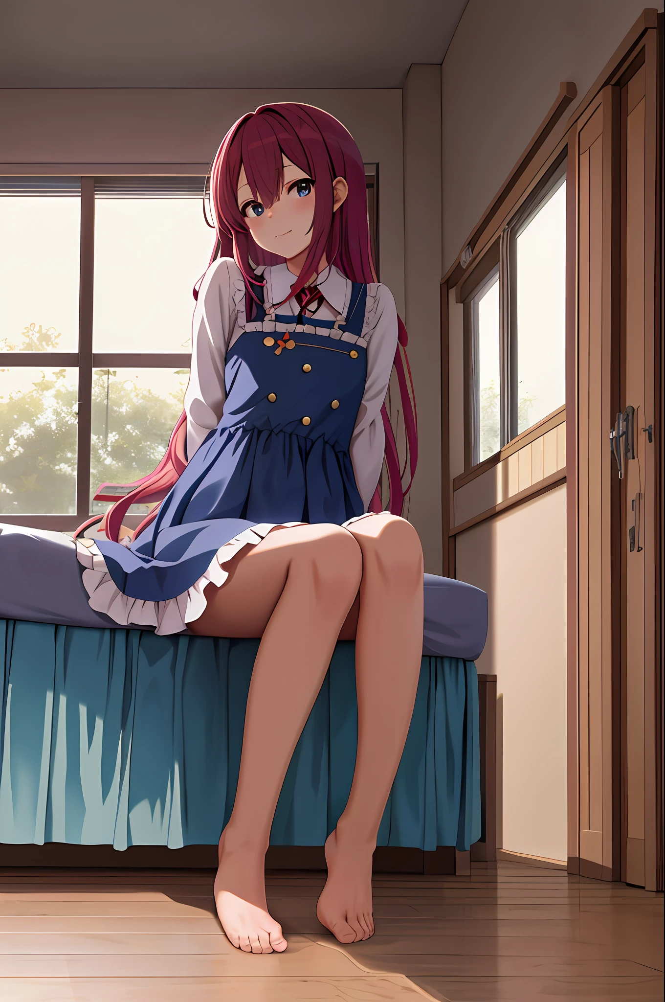 anime girl sitting on a bed in a room with a window, an anime drawing by Shitao, pixiv, rococo, best anime 4k konachan wallpaper, seductive anime girl, in dress, 4k anime wallpaper, anime art wallpaper 8 k, anime art wallpaper 4 k, anime art wallpaper 4k, anime wallpaper 4 k