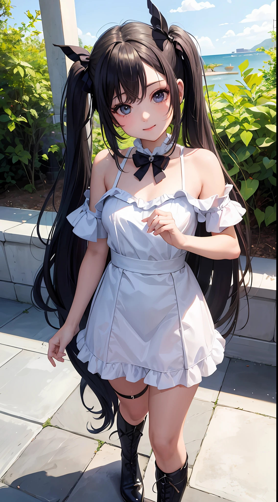Masterpiece, girl. solo, double pigtail girl, full body, romantic moment, happy hour,