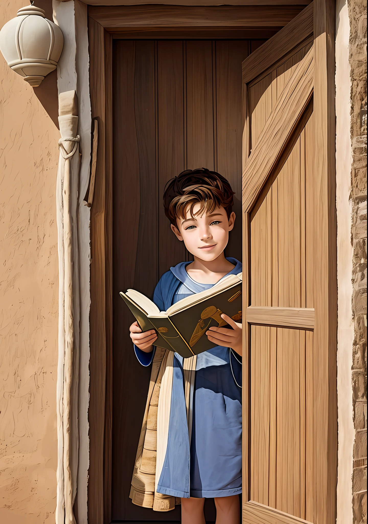 The potter's house, the image of a simple house, of clay or something like the region of Africa, the door of is open and Shawn Mendes child reading book on the door. --auto --s2