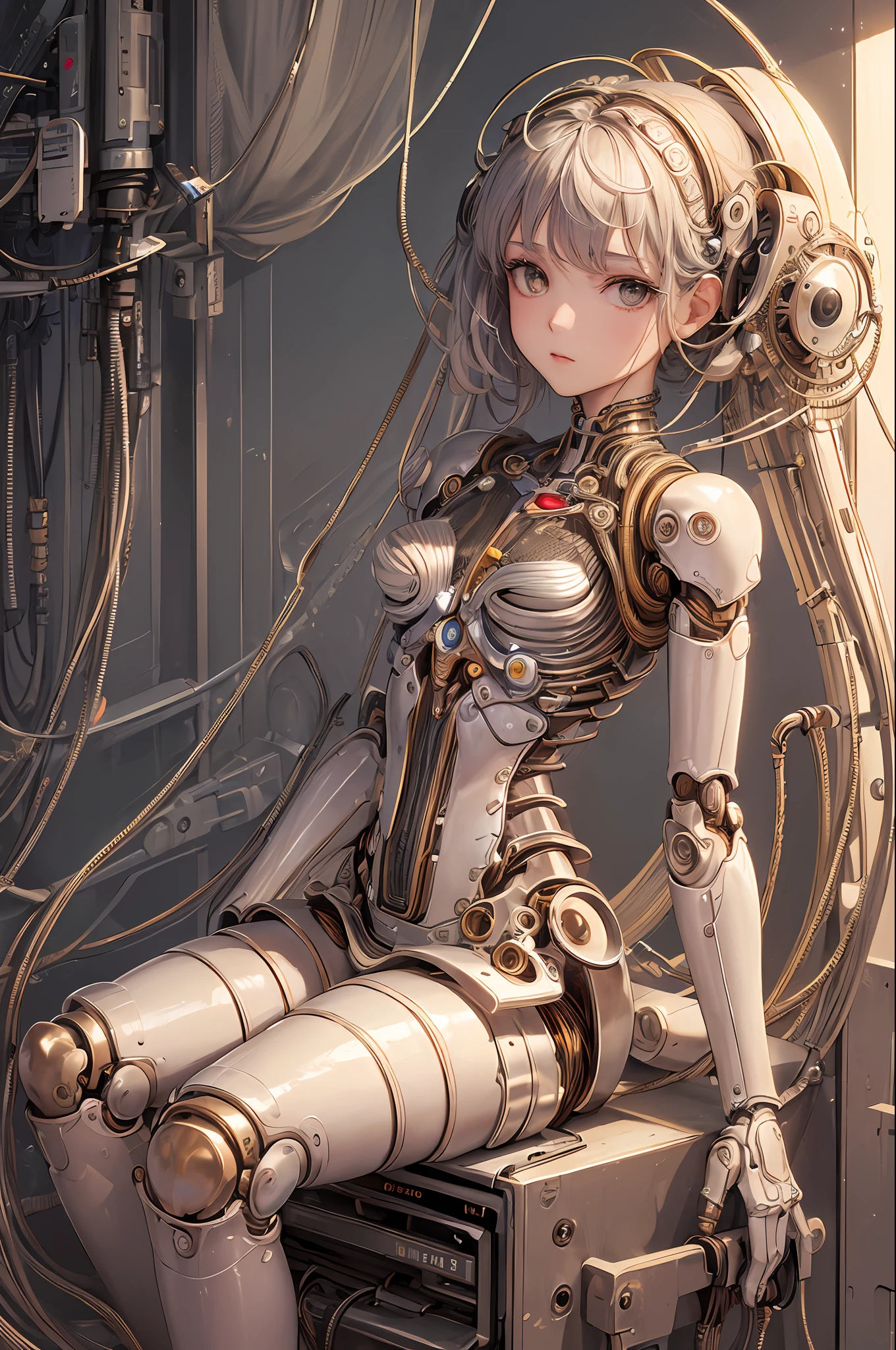 Anime girl sitting on a machine with headphones on - SeaArt AI