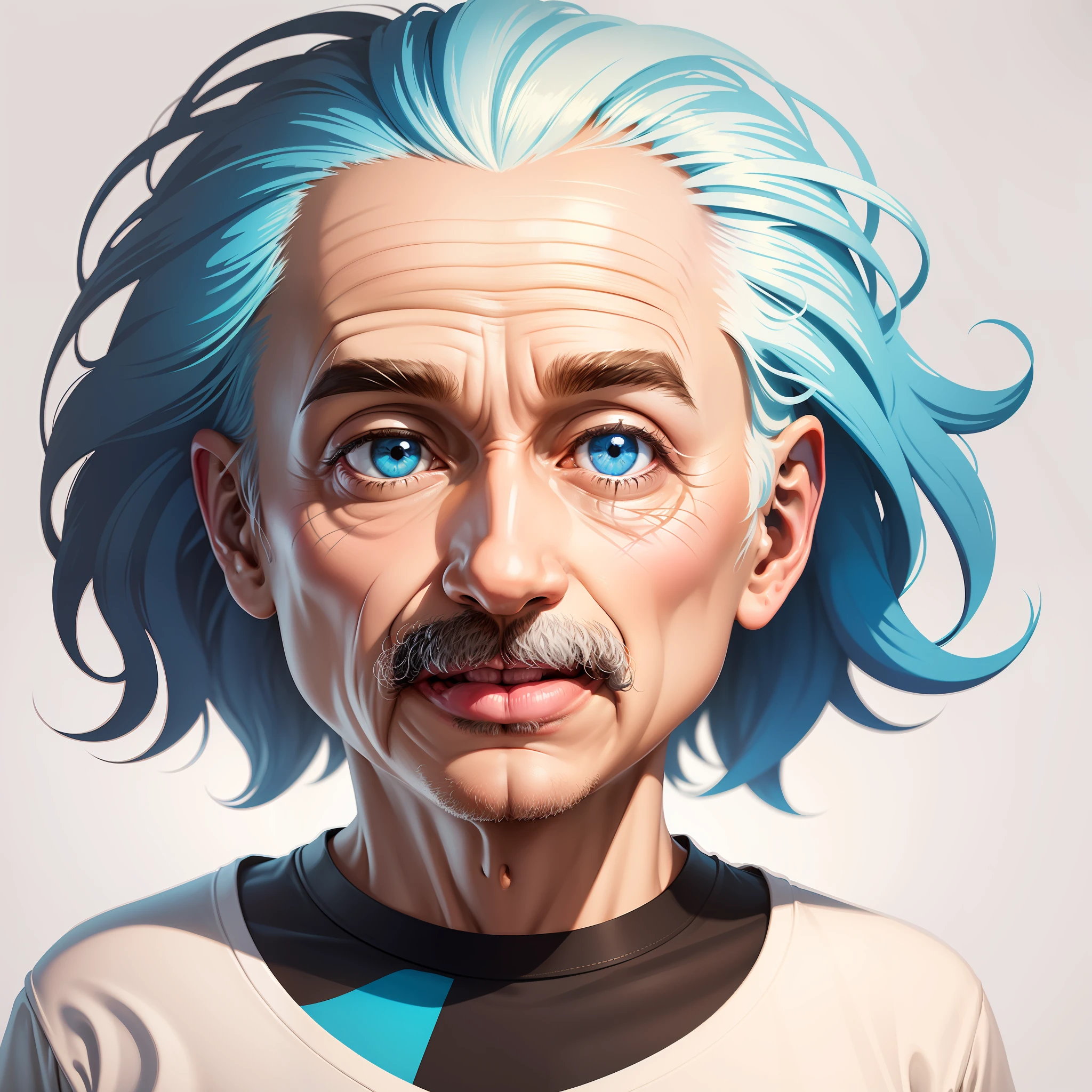 artwork of t-shirt graphic design, flat design of one retro, Albert Einstein face mostrando a lingua, colorful shades, highly detailed clean, vector image, photorealistic masterpiece, professional photography, flat white background, isometric, vibrant vector ((white background))