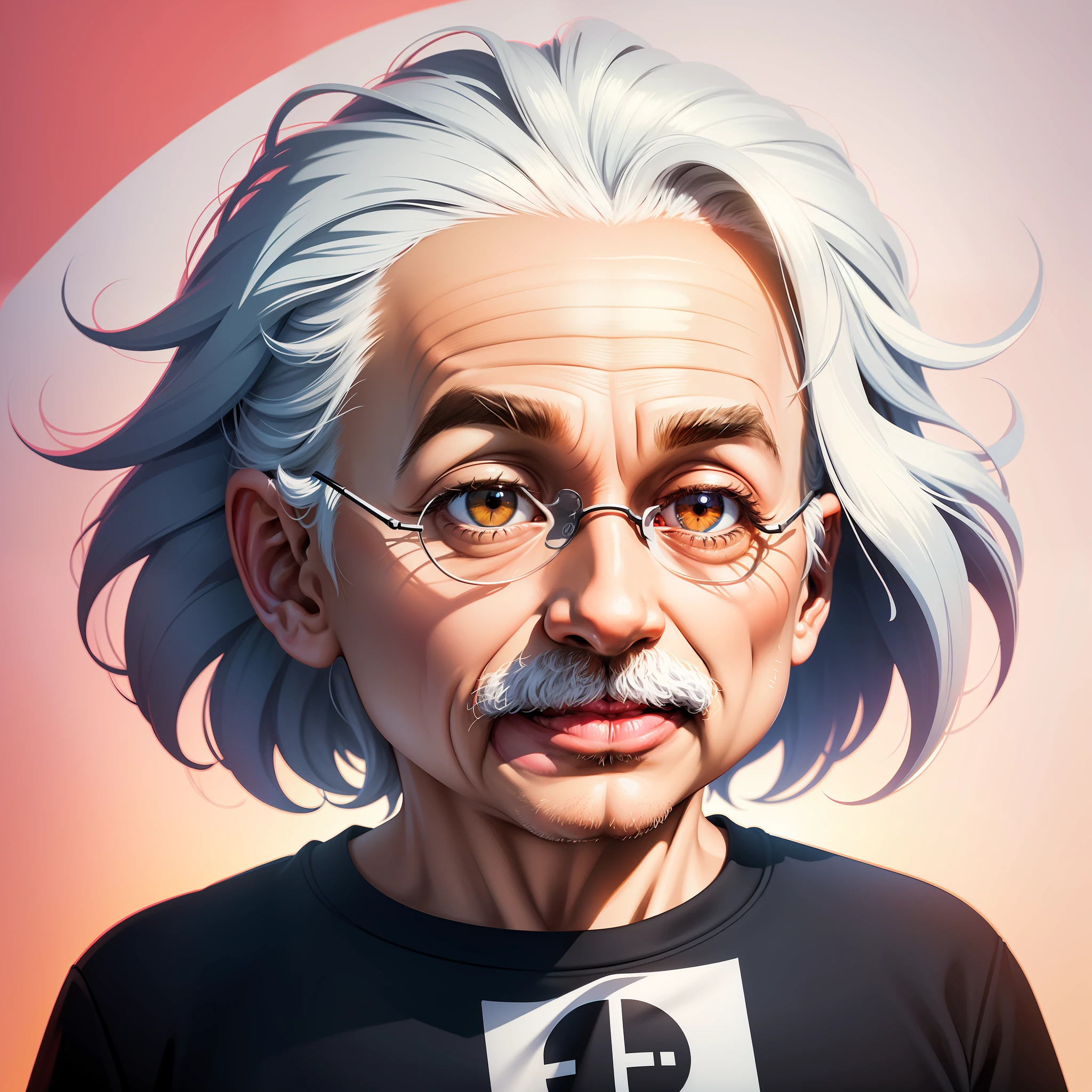 artwork of t-shirt graphic design, flat design of one retro, Albert Einstein face, colorful shades, highly detailed clean, vector image, photorealistic masterpiece, professional photography, realistic car, simple sunrise backdrop for car, flat white background, isometric, vibrant vector ((white background))