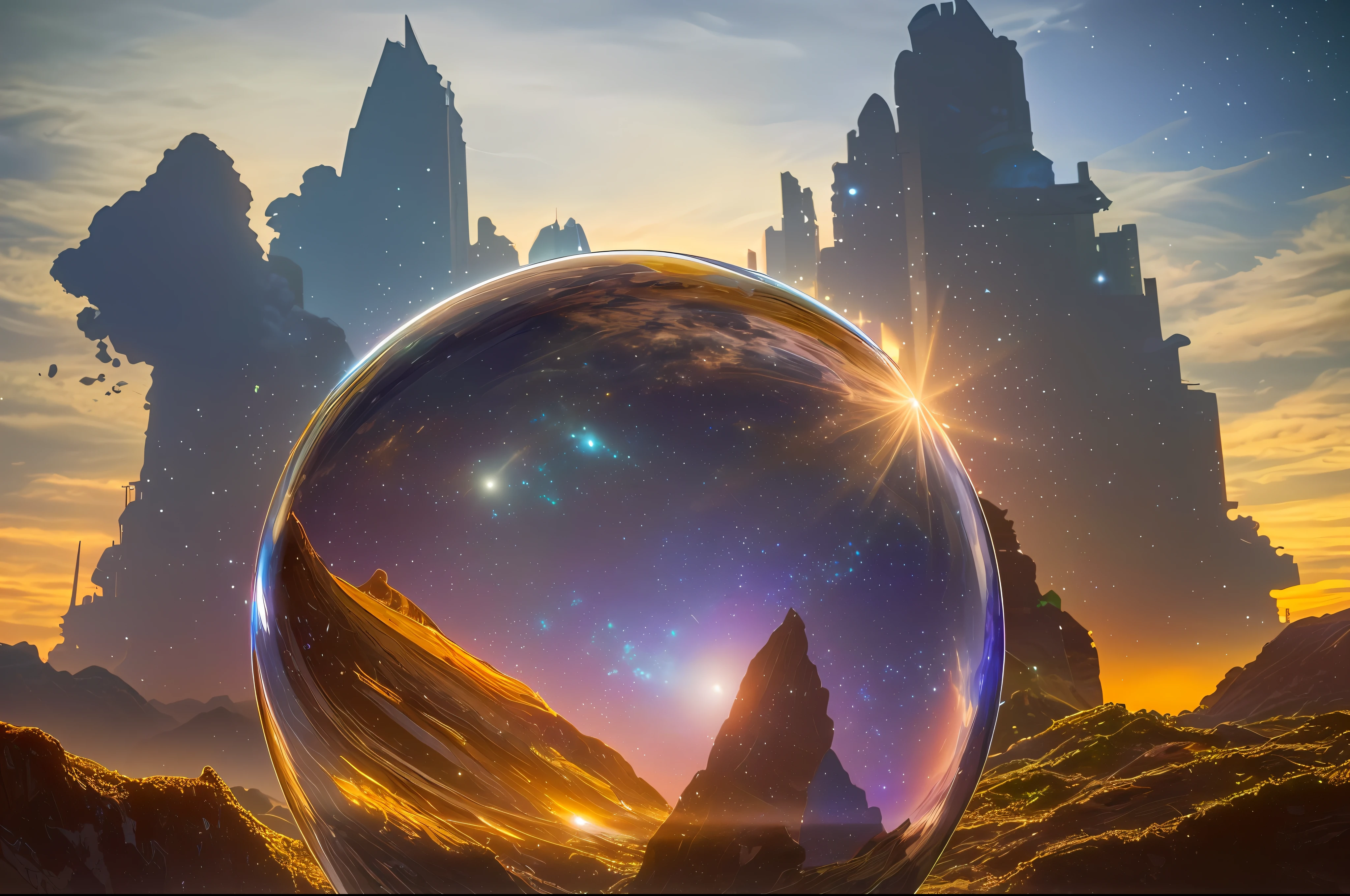 Realism style, space, galaxy, ((8K quality)), ((realism)), futuristic city, masterpiece, epic, majestic, best quality, very high resolution, 8k, hdr, digital photography, clear beautiful, iridescent, transparent, translucent, reflection, refraction, diffraction, caustic, volumetric light, volumetric shadow, (very detailed and refined: 1.2), (very detailed and beautiful: 1.2), partially backlit, ( Lighting outside the sunset frame and nearby lighting: 1.3), (realistic lighting: 1.2), (dynamic colors from lighting: 1.2), (complex details: 1.3), hyper-detailed, surreal, (sharp focus: 1.2), (SFW: 1.2),