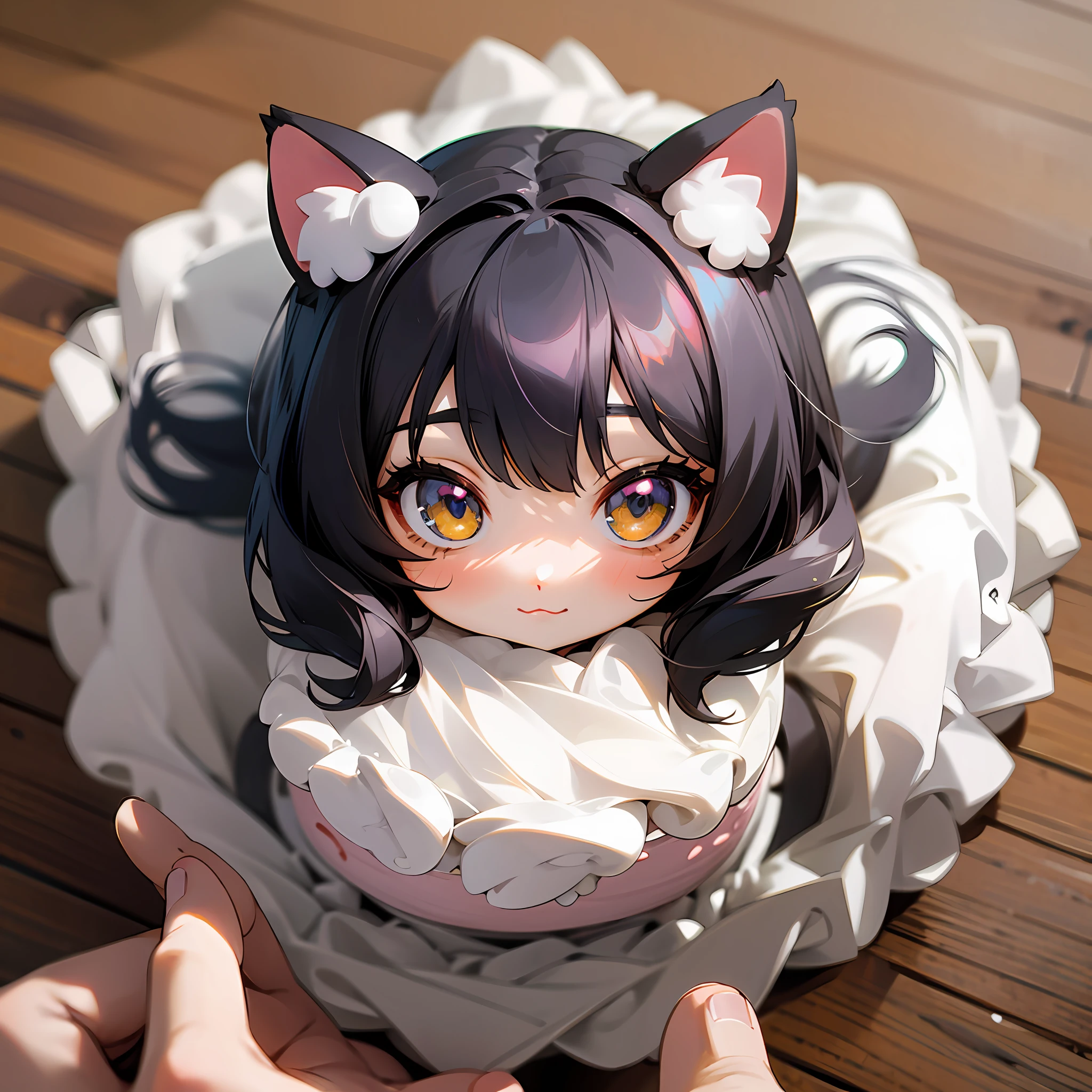 cute, a lovely chibi anime cat girl cake, black hair, cute girl face, --auto --s2