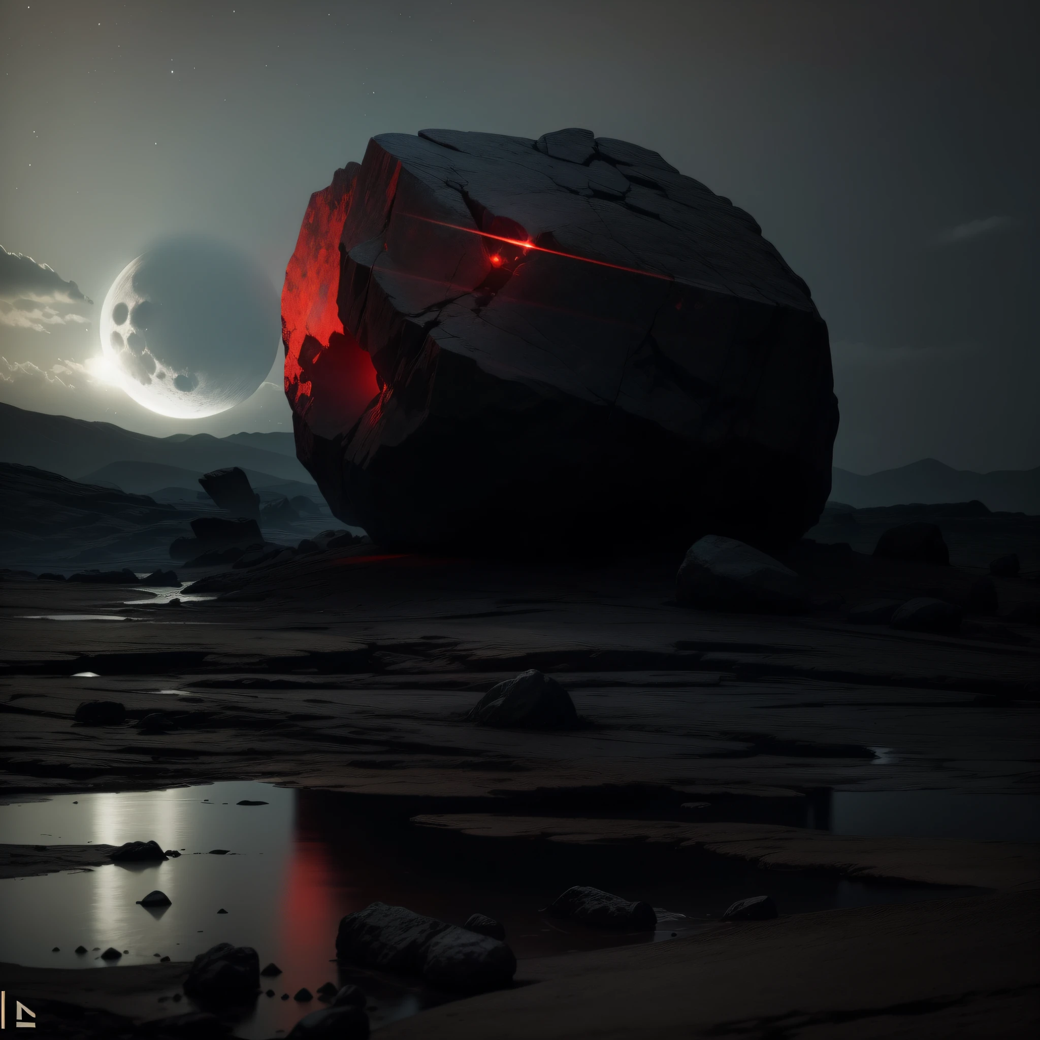 logo of an ancient rock in a gloomy environment, with small red reflections of the bright moon in the background. (more details can be added for result optimization) --auto --s2
