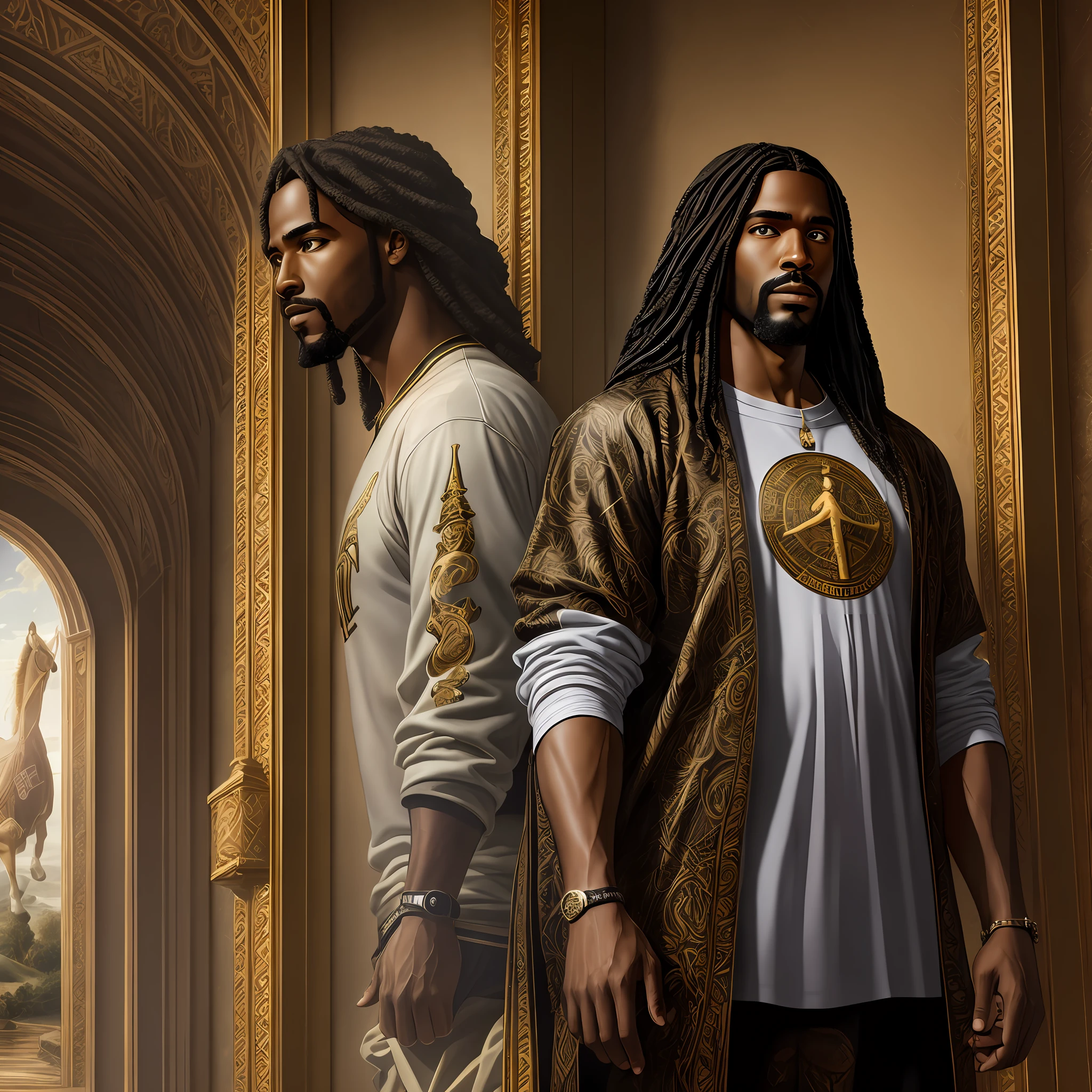 Make a picture of Black Jesus with the world's most expensive branded clothes hunting a Jordan, HDR, realistic, comic, masterpiece --auto --s2