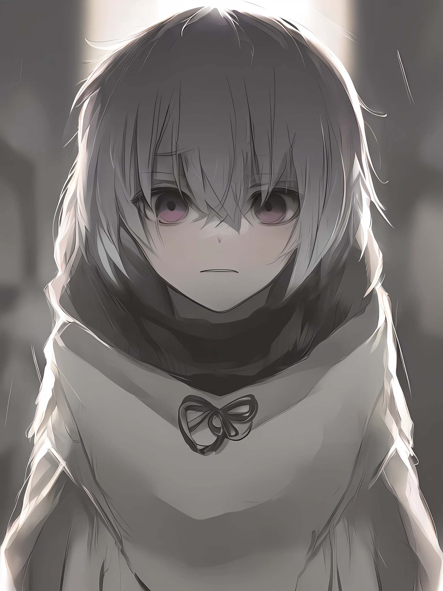 Humanization, panic, emotions, boyfriend, strong emotions, character, anime, horror, dark atmosphere, blurred eyes, fear, darkened face, short short hair, face, half turn