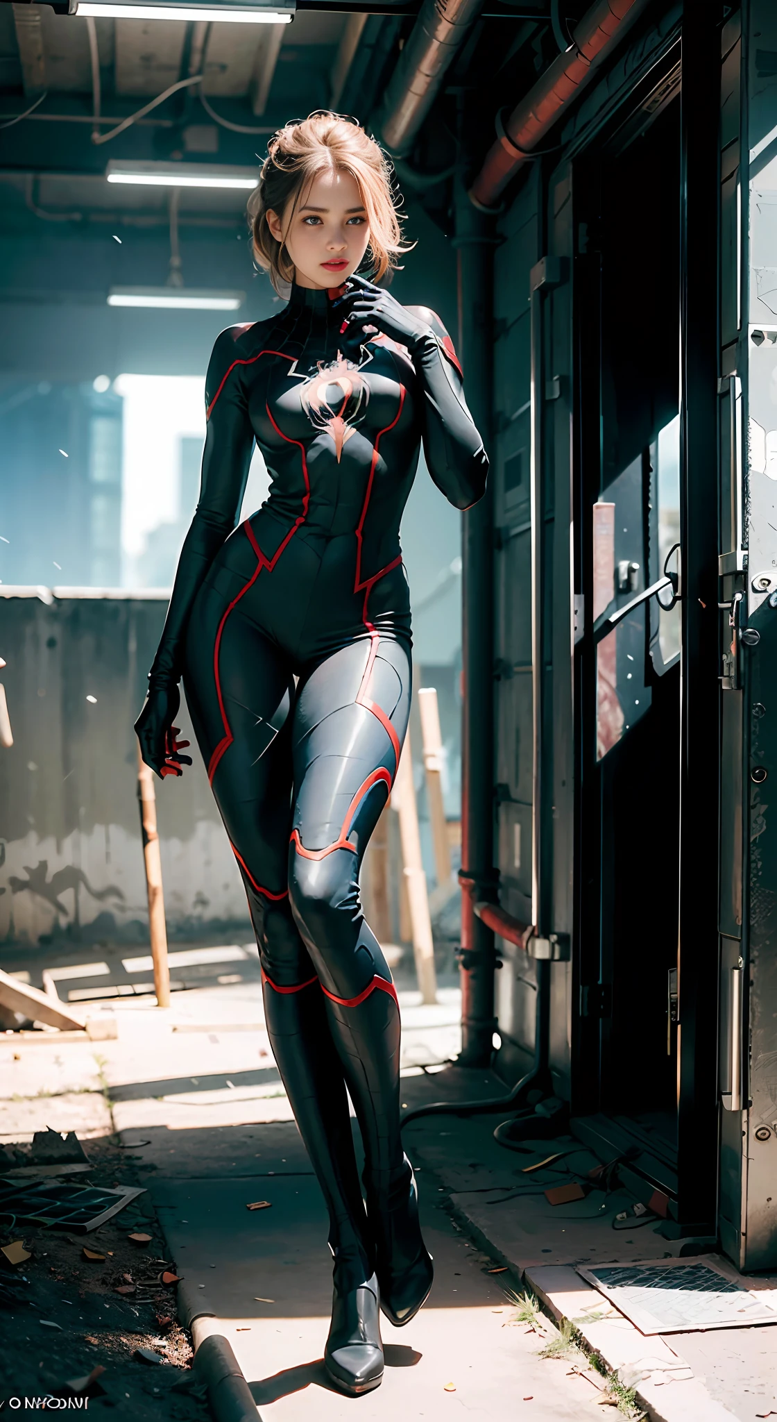 (1girl:1.3), solo, __body-parts__, official art, 8k unified wallpaper, super detailed, beautiful and aesthetic, beautiful, masterpiece, best quality, raw, masterpiece, super thin photo, best quality, super high resolution, photorealistic realism, sunlight, full body portrait, amazing beauty, dynamic pose, delicate face, vibrant eyes, (from the front), she's wearing a full-body Spider-Man suit, color scheme White and black, spider, very detailed abandoned warehouse background, detailed face, detailed complex busy background, messy, gorgeous, milky, highly detailed skin, realistic skin details, visible pores, sharp focus, volumetric mist, 8k uhd, DSLR camera, high quality, film grain, fair skin, photographic realism, lomography, huge metropolis in a future dystopia,