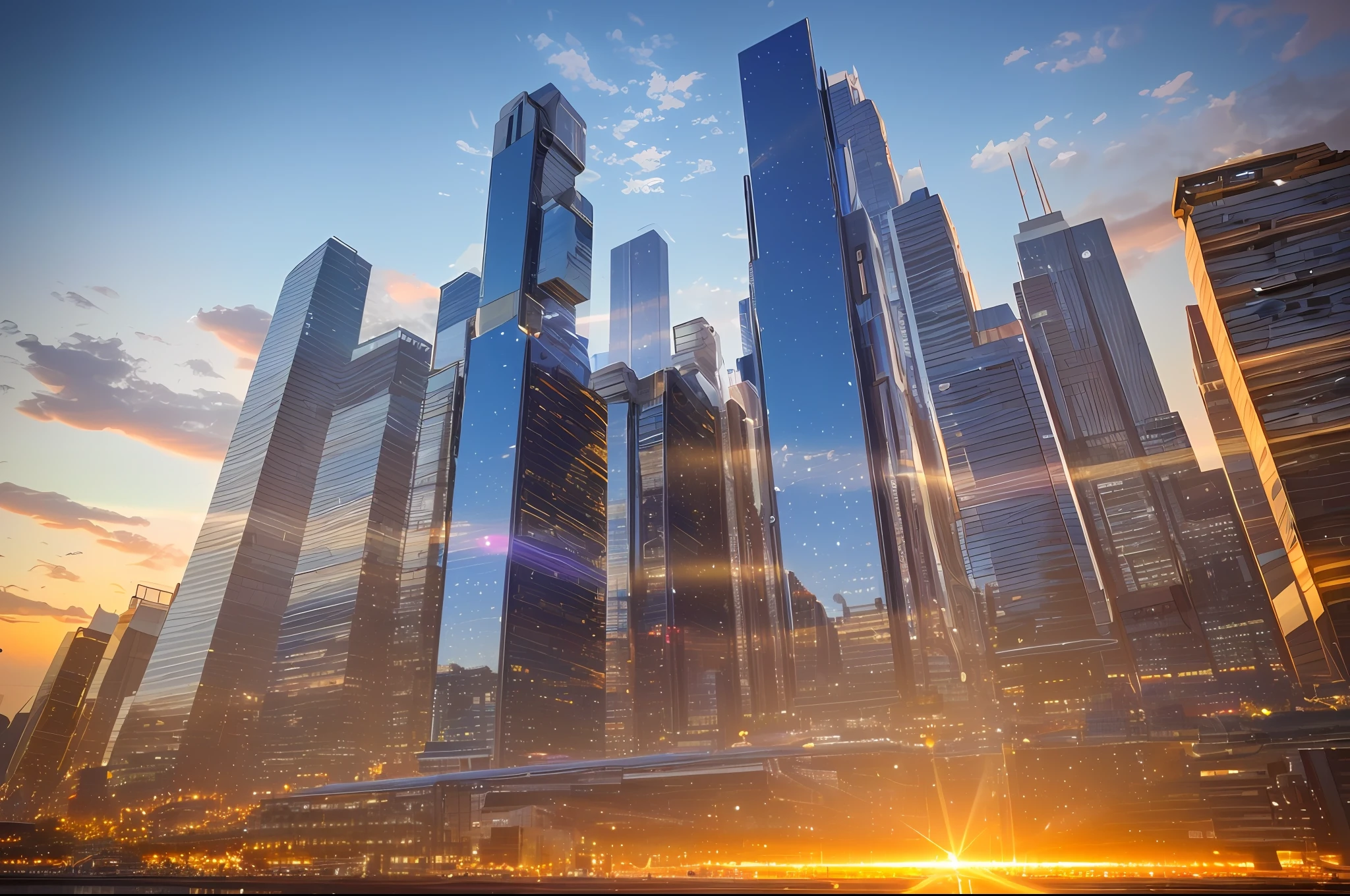 Realism style, space, galaxy, ((8K quality)), ((realism)), futuristic city, skyscraper, masterpiece, epic, majestic, best quality, very high resolution, 8k, HDR, digital photography, clear beauty, iridescent, transparent, translucent, reflection, refraction, diffraction, caustic, volumetric light, volumetric shadow, (very detailed and refined: 1.2), (very refined and beautiful: 1.2), partial backlight, ( Lighting outside the sunset frame and nearby lighting: 1.3), (realistic lighting: 1.2), (dynamic colors from lighting: 1.2), (complex details: 1.3), hyper-detailed, surreal, (sharp focus: 1.2), (SFW: 1.2),