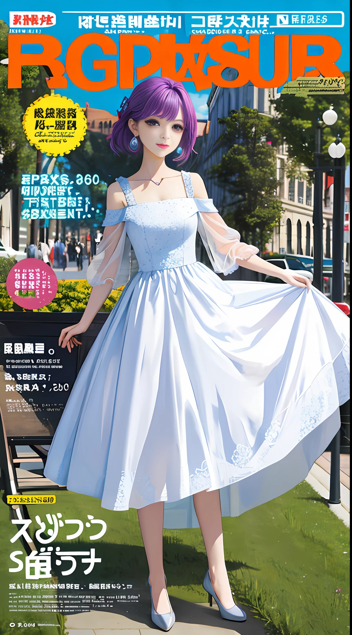 Real person, photo, masterpiece, superlative, spring dress, color hair, outdoor, magazine cover, slim, full body