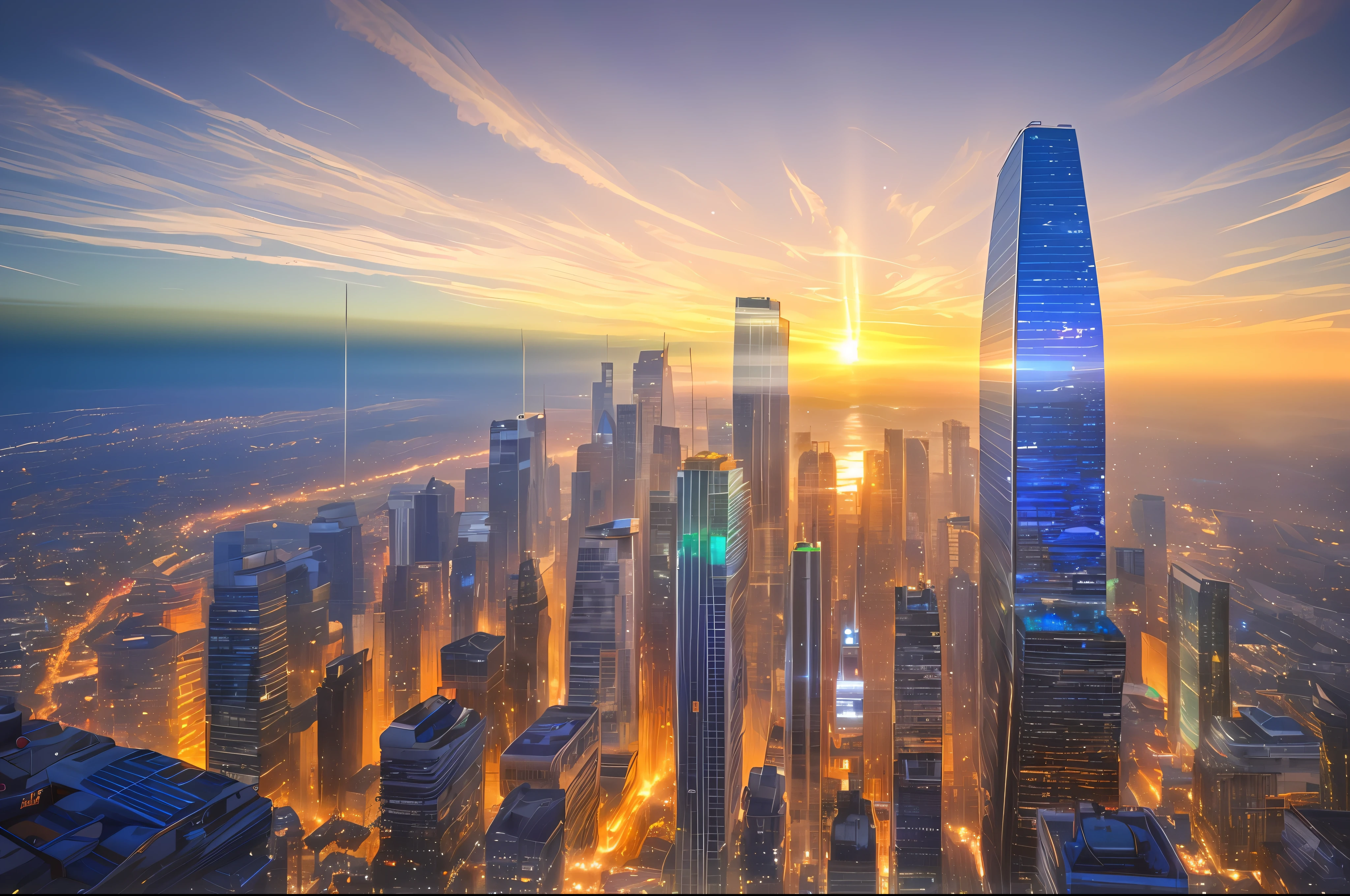 realism style, space, galaxy, ((8K quality)), ((realism)), futuristic city skyscraper, masterpiece, epic, majestic, best quality, very high resolution, 8k, hdr, digital photography, clear beautiful, iridescent, transparent, translucent, reflection, refraction, diffraction, caustic, volumetric light, volumetric shadow, (very detailed and delicate: 1.2), (very detailed and beautiful: 1.2), partially backlit, ( Lighting outside the sunset frame and nearby lighting: 1.3), (realistic lighting: 1.2), (dynamic colors from lighting: 1.2), (complex details: 1.3), hyper-detailed, surreal, (sharp focus: 1.2), (SFW: 1.2),