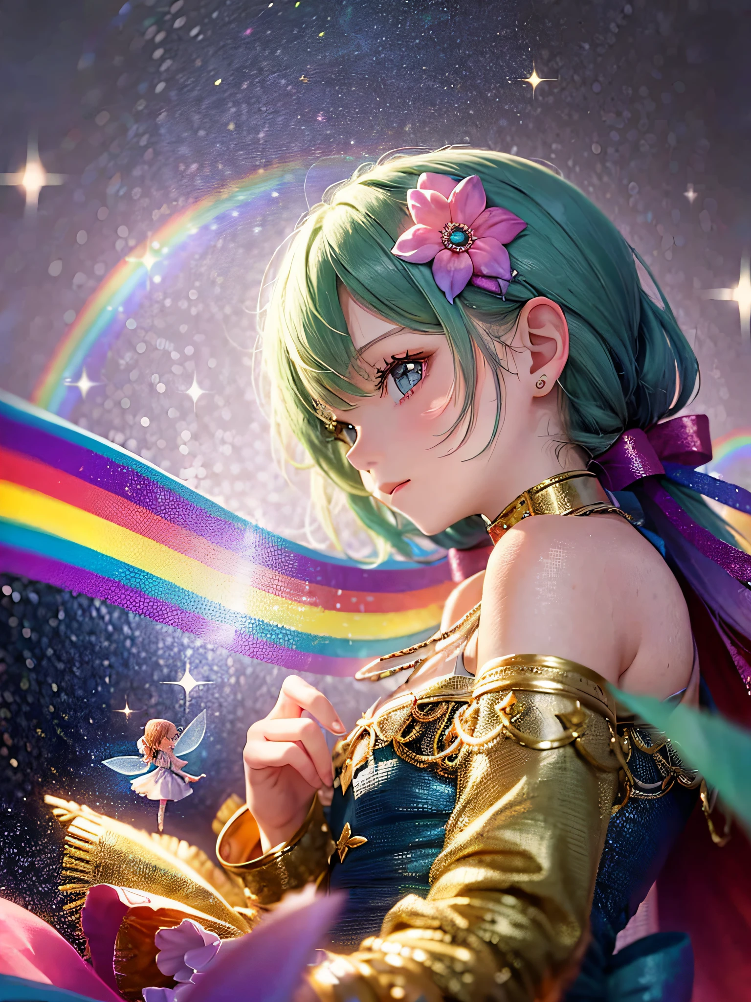 A girl, a little fairy, a lonely leftover and a Rainbow that came to life by facing a challenge together, with their colors matching and creating a powerful energy.
