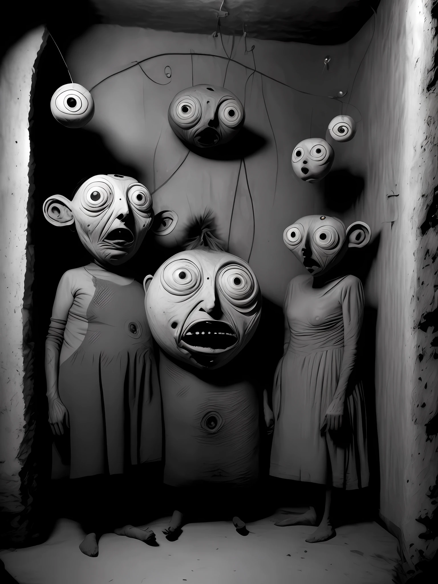 a body morphed into one big, blobby testament of the truth, multiple eyes and ears, and confusion, bizarre and insanity, museum quality image, styled by roger Ballen