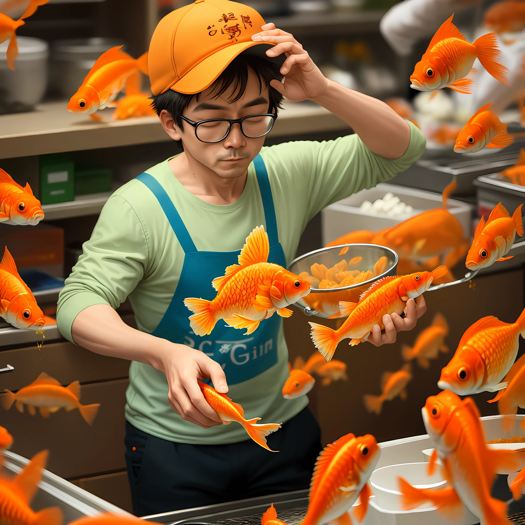 Uncle scooping goldfish