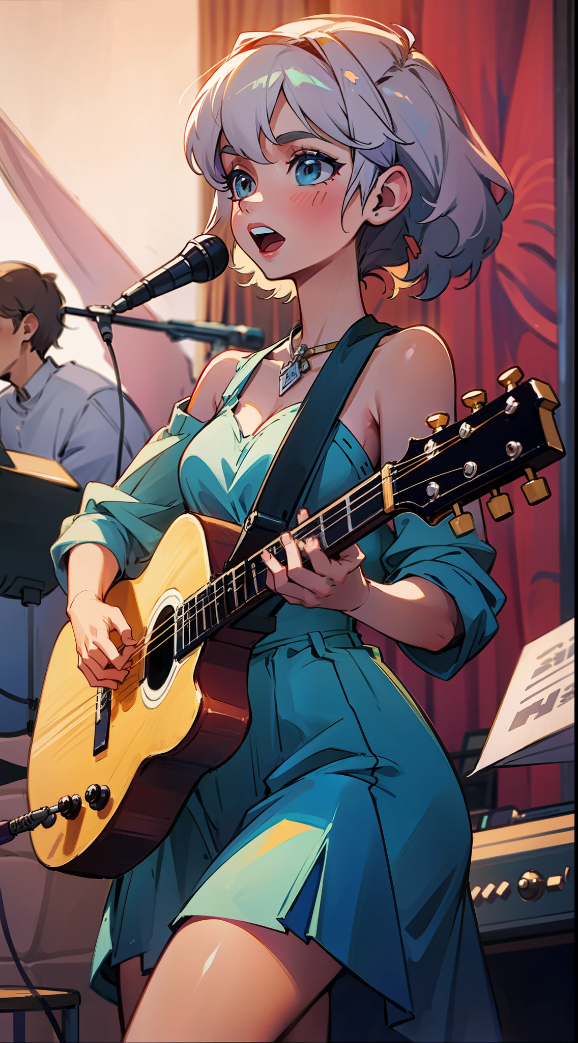 a beautiful singer playing the guitar
