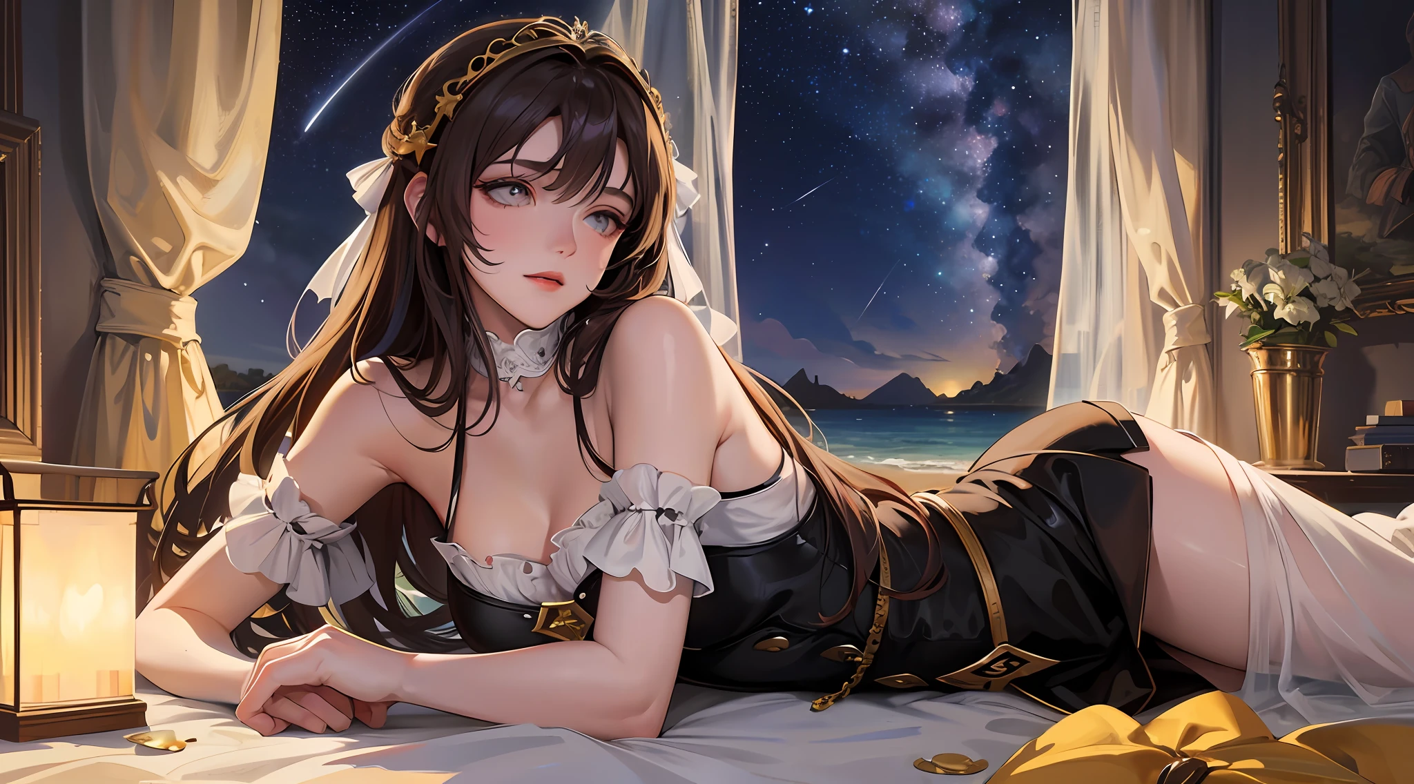 Scene description: At night, lie quietly on the beach and enjoy the beautiful and spectacular view of the starry sky. In the deep and romantic night, there are shooting stars that constantly shine and fly through the sky. Modifiers: Soft and warm and touching, extremely realistic and vivid and detailed, presenting fantasy and mystery. Artist or style inspiration: Renaissance artist Raphael Sanzio Technical specifications: 8K resolution --auto --s2