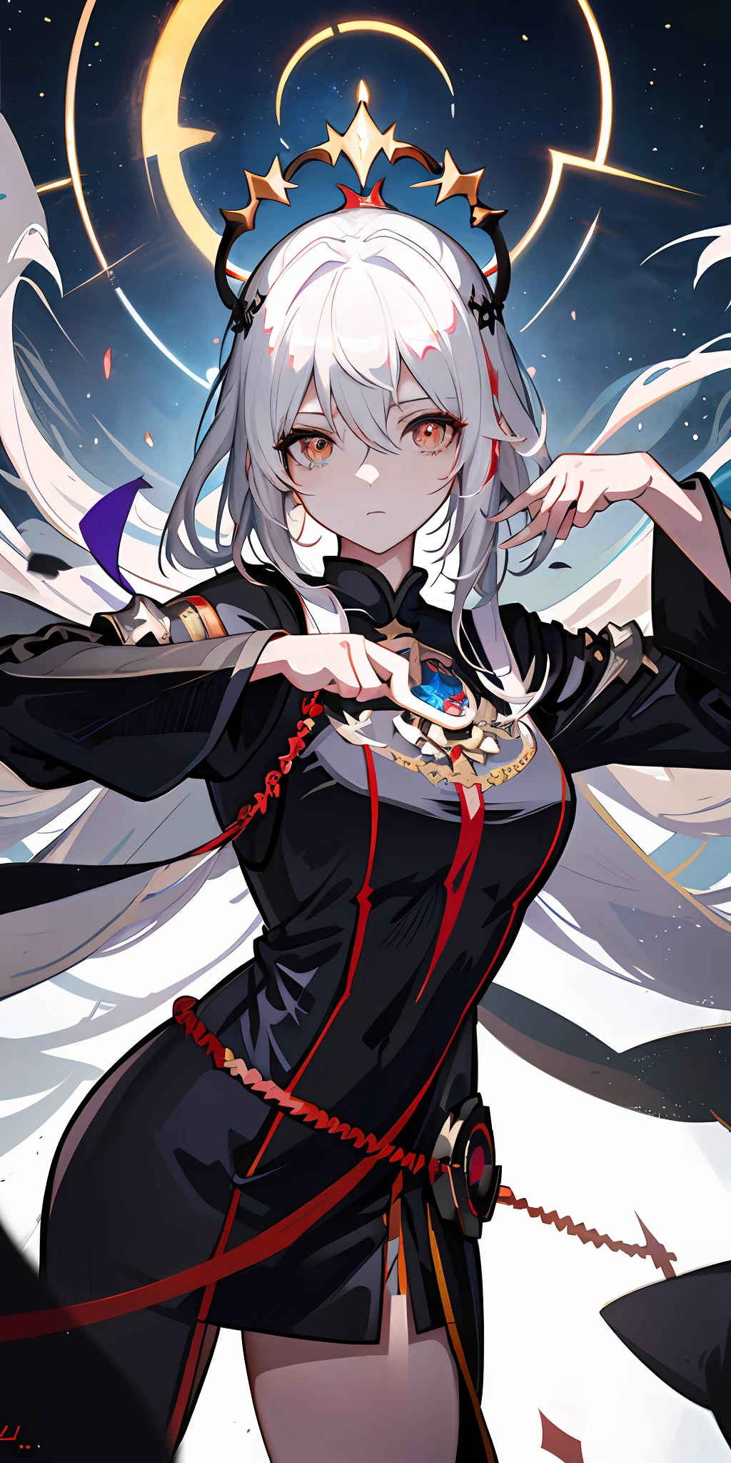 anime character with a crown on her head and a star on her head, trending on artstation pixiv, guweiz on pixiv artstation, guweiz on artstation pixiv, from arknights, white haired deity, guweiz, detailed fanart, artwork in the style of guweiz, detailed anime art, detailed anime artwork
