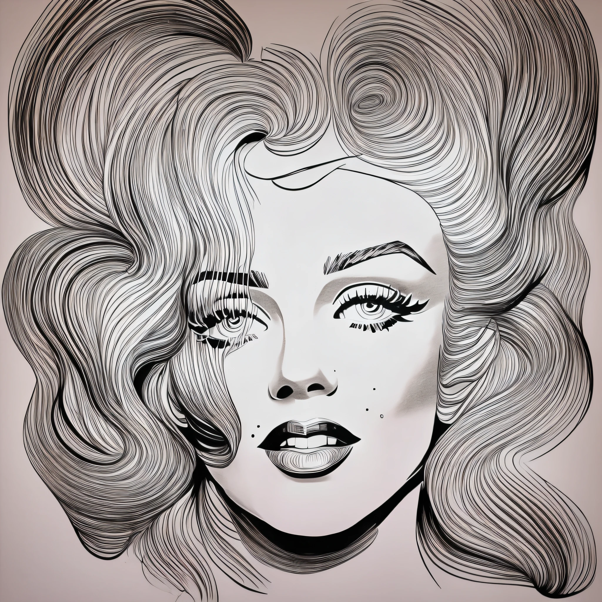 Marilyn Monroe Hand Drawing with several abstract lines coming out of the face Portrait style --auto --s2