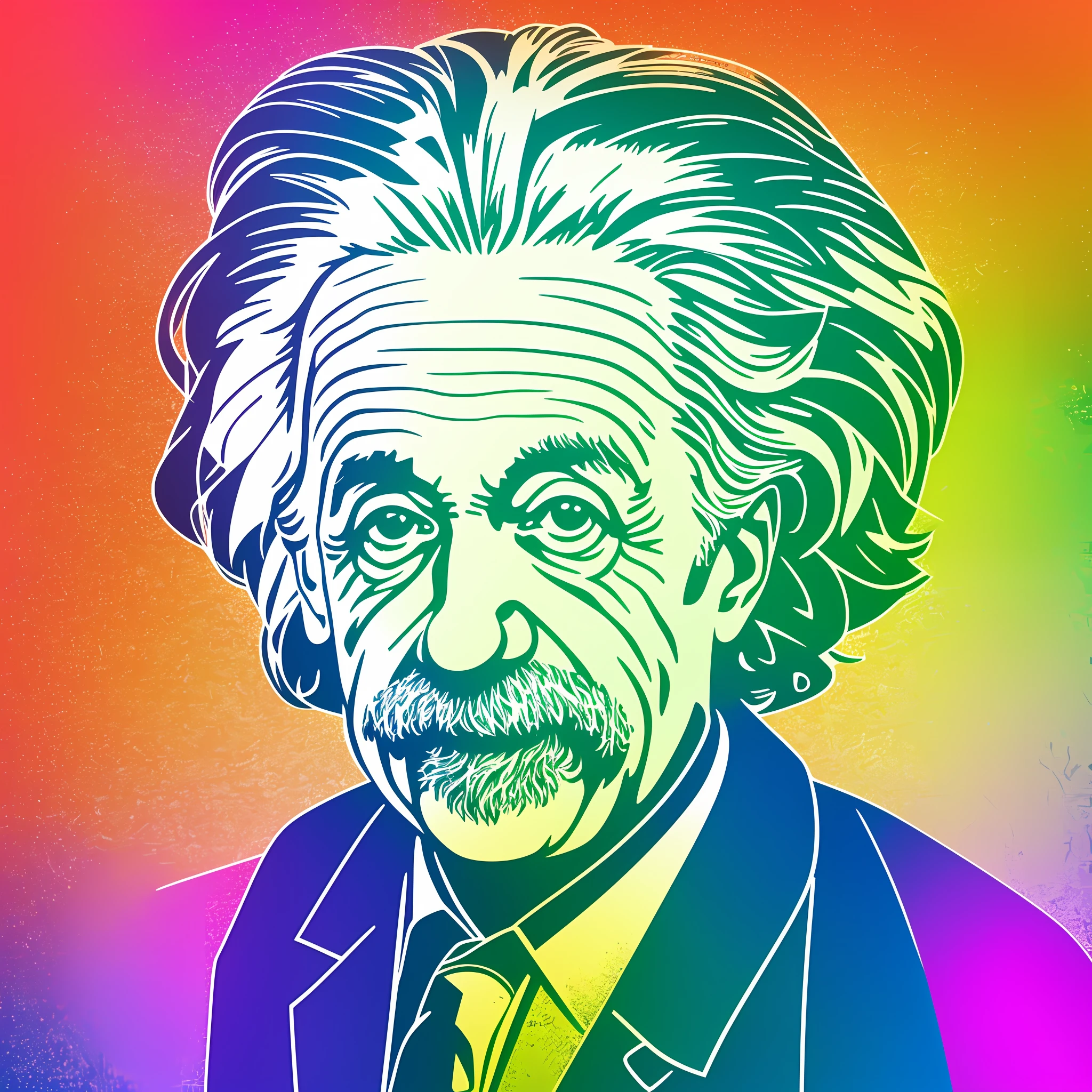 T-shirt graphic design art, flat design of a retro, Albert Einstein face showing tongue, colorful tones, highly detailed cleanliness, vector image, photorealistic masterpiece, professional photography, flat white background, isometric, vibrant vector ((colored background)) --auto --s2