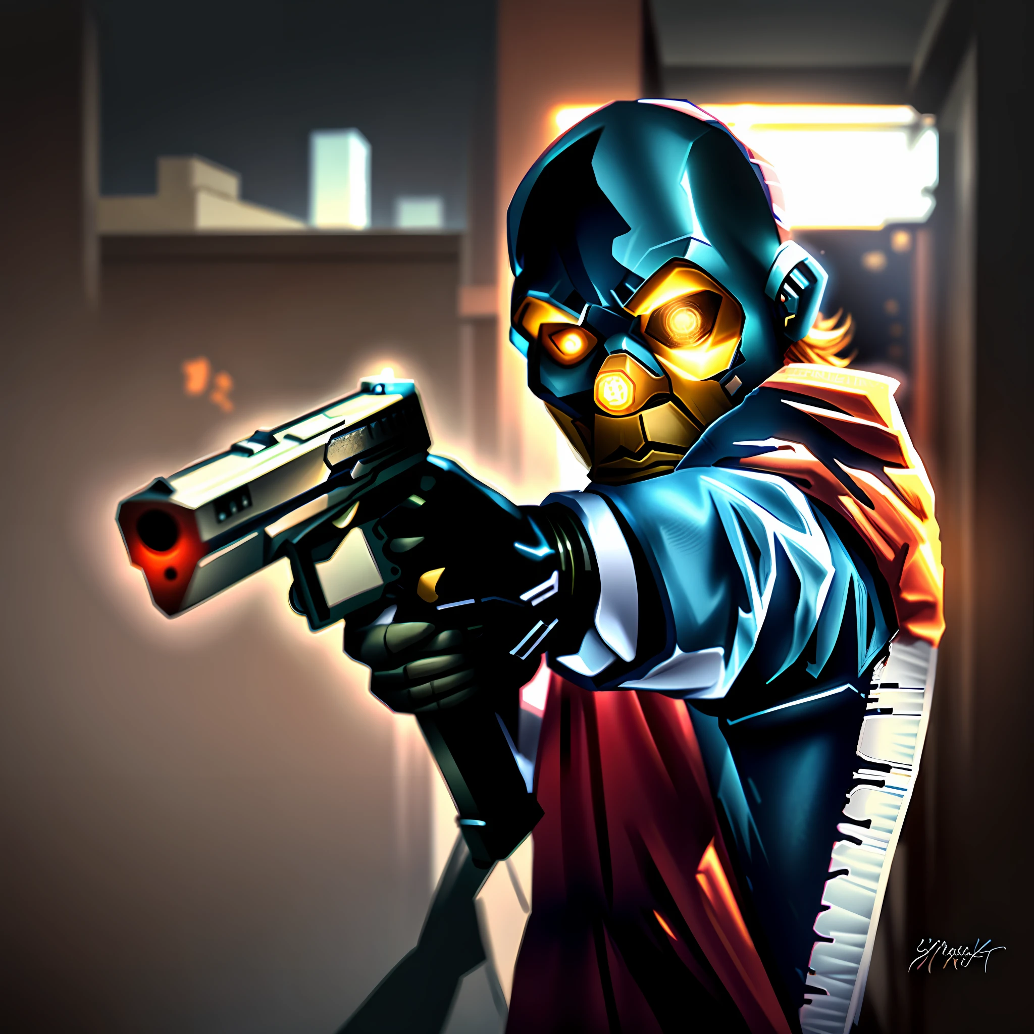 Machanical person holding a gun