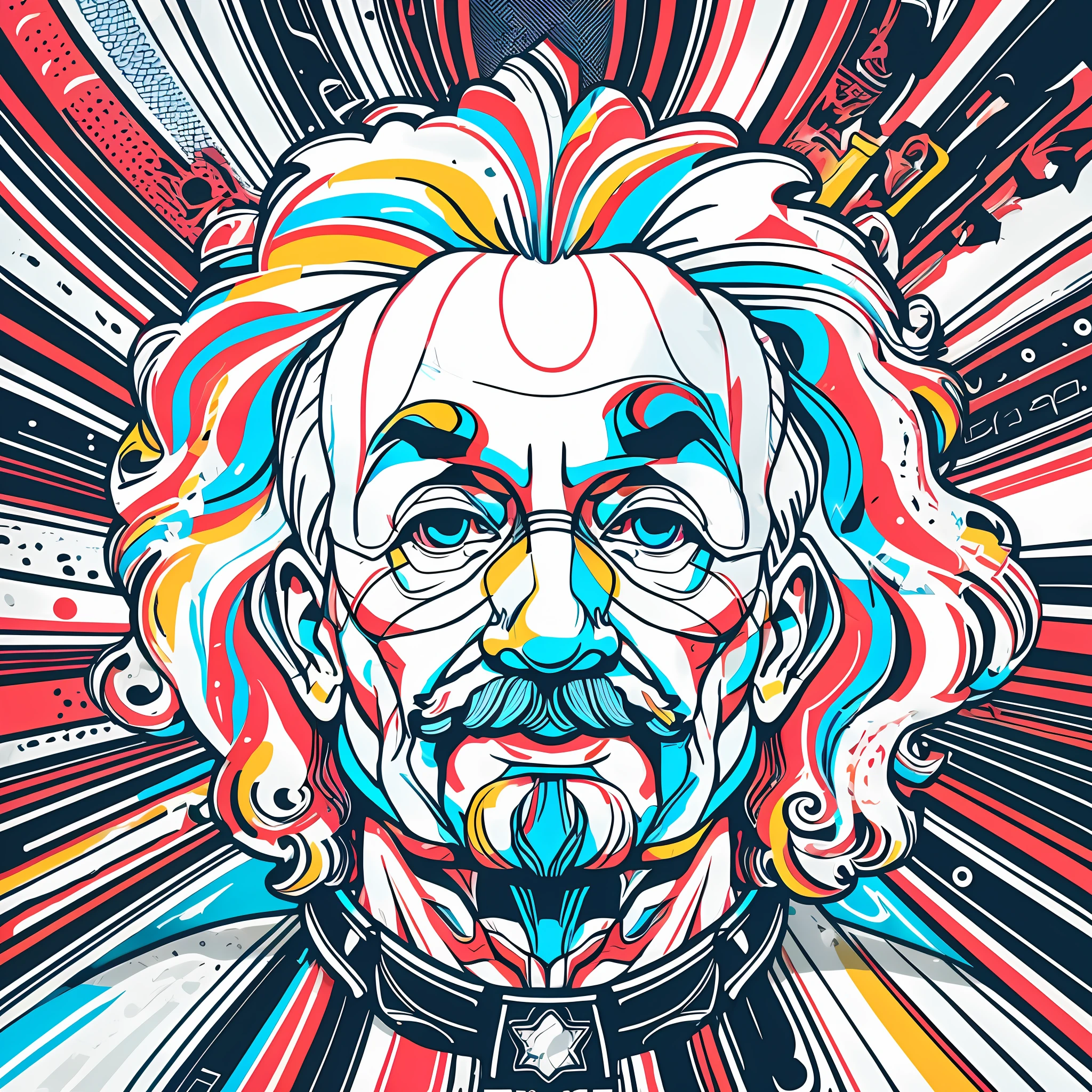 T-shirt graphic design art, flat design of a retro, Albert Einstein face, colorful tones, highly detailed cleanliness, vector image, photorealistic masterpiece, professional photography, flat white background, isometric, vibrant vector ((white background)) --auto --s2