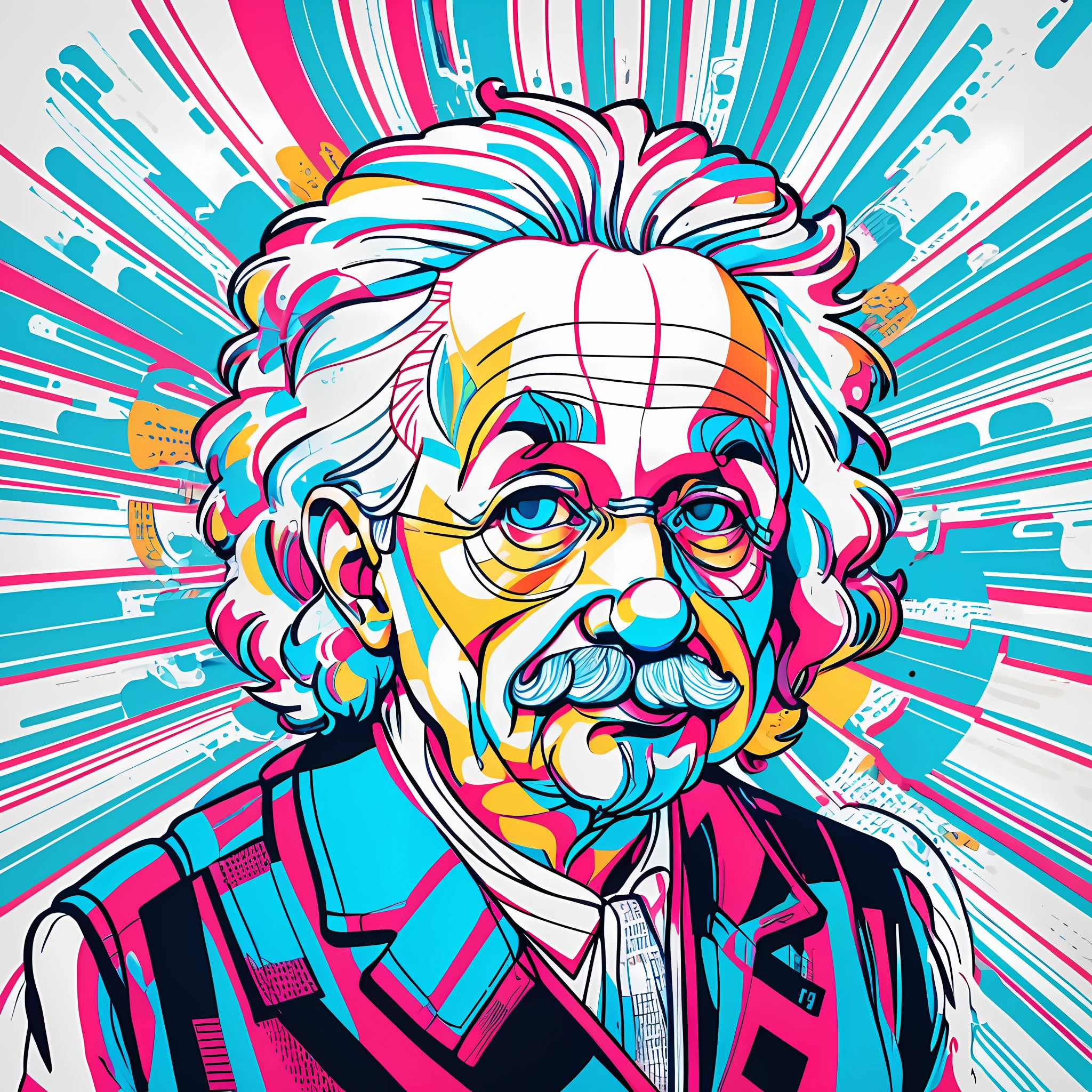 T-shirt graphic design art, flat design of a retro, Albert Einstein face, colorful tones, highly detailed cleanliness, vector image, photorealistic masterpiece, professional photography, flat white background, isometric, vibrant vector ((white background)) --auto --s2