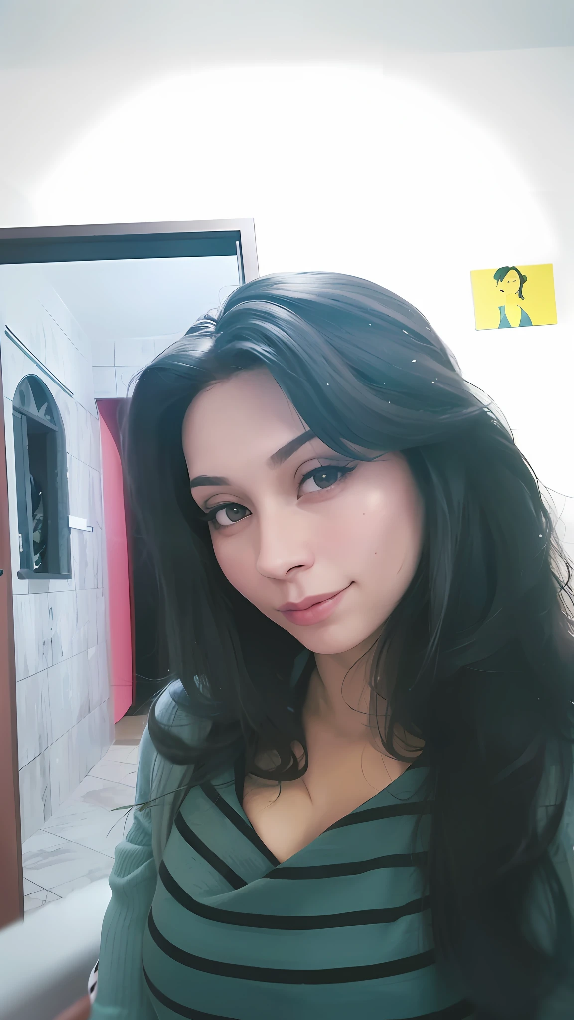 there is a woman that is taking a selfie in a mirror, alanis guillen, beautiful mexican woman, selfie of a young woman, lorena avarez, marischa becker, by Amelia Peláez, black hair and large eyes, about 3 , fernanda suarez, 30 years old woman, 3 0 years old woman