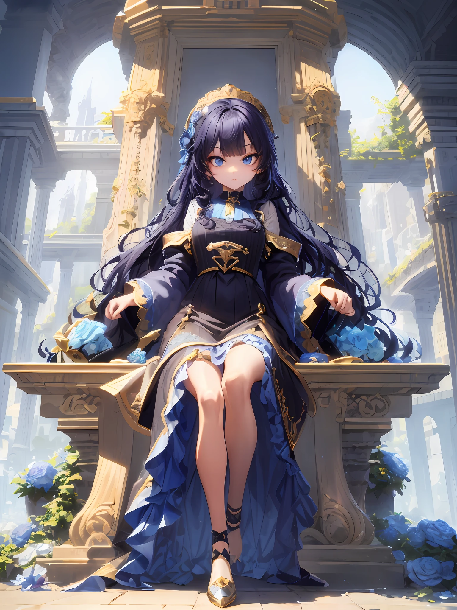perfect face, cute, big eyes, (detailed eyes), (detailed face), bright blue eyes, tsundere, arrogant expression, royalty,