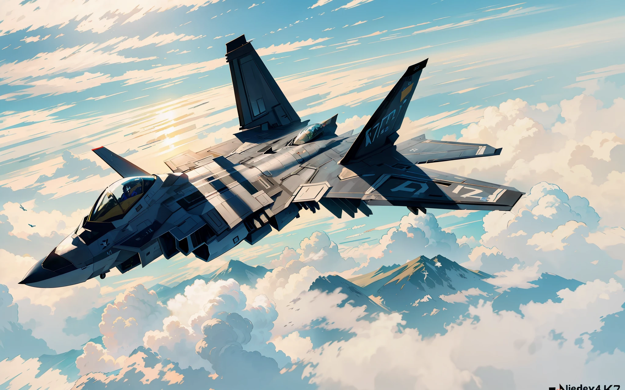 An F22 jet fighter, flying in the sky, cloudy, masterpiece, 4k