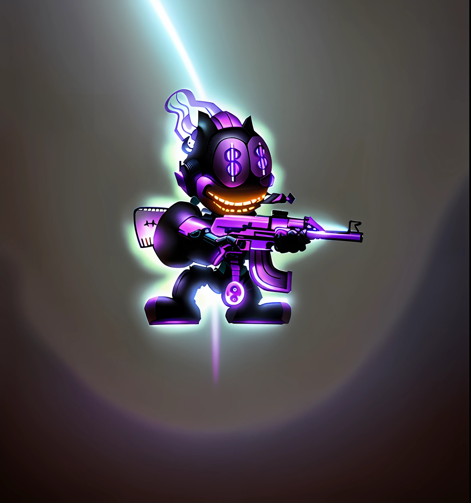 Robot holding a gun GlowingRunesAI_purple