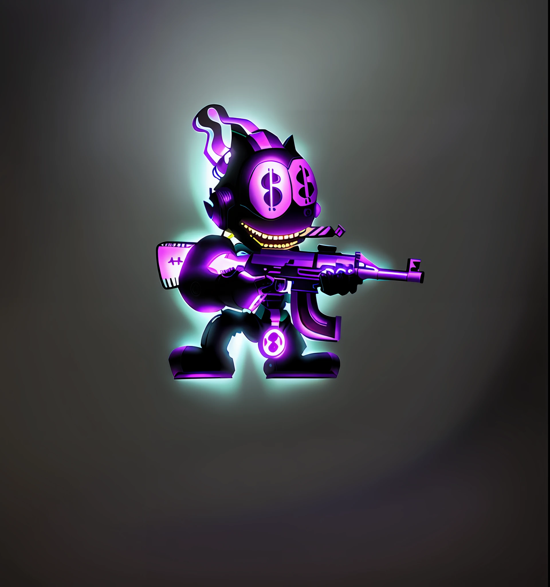 Robot holding a gun GlowingRunesAI_purple