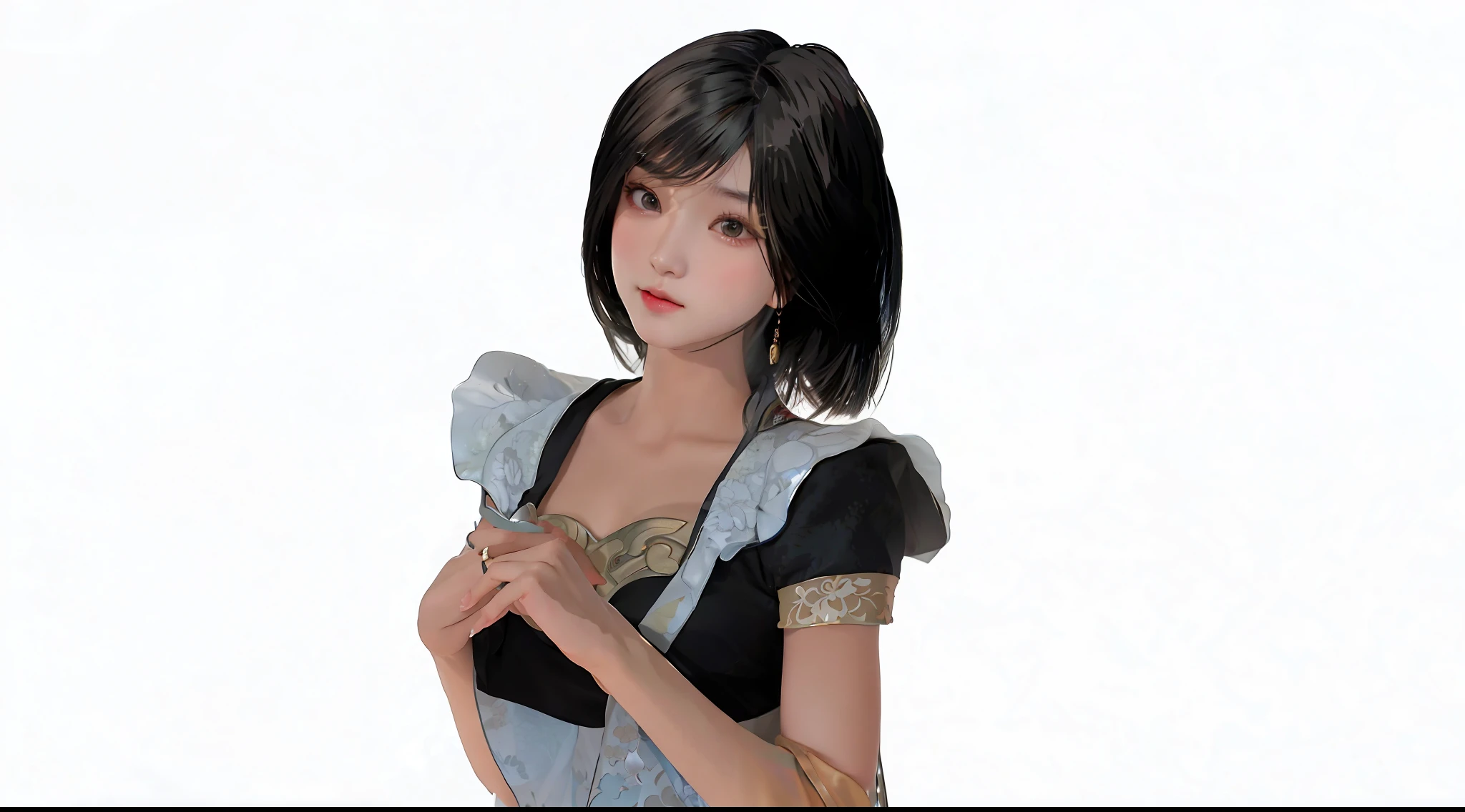 A girl, ancient Chinese costume, whole body, sunshine, clear face, clean white background, masterpiece, super detail, epic composition, ultra HD, high quality, extremely detailed, official art, uniform 8k wallpaper, super detail, 32k
