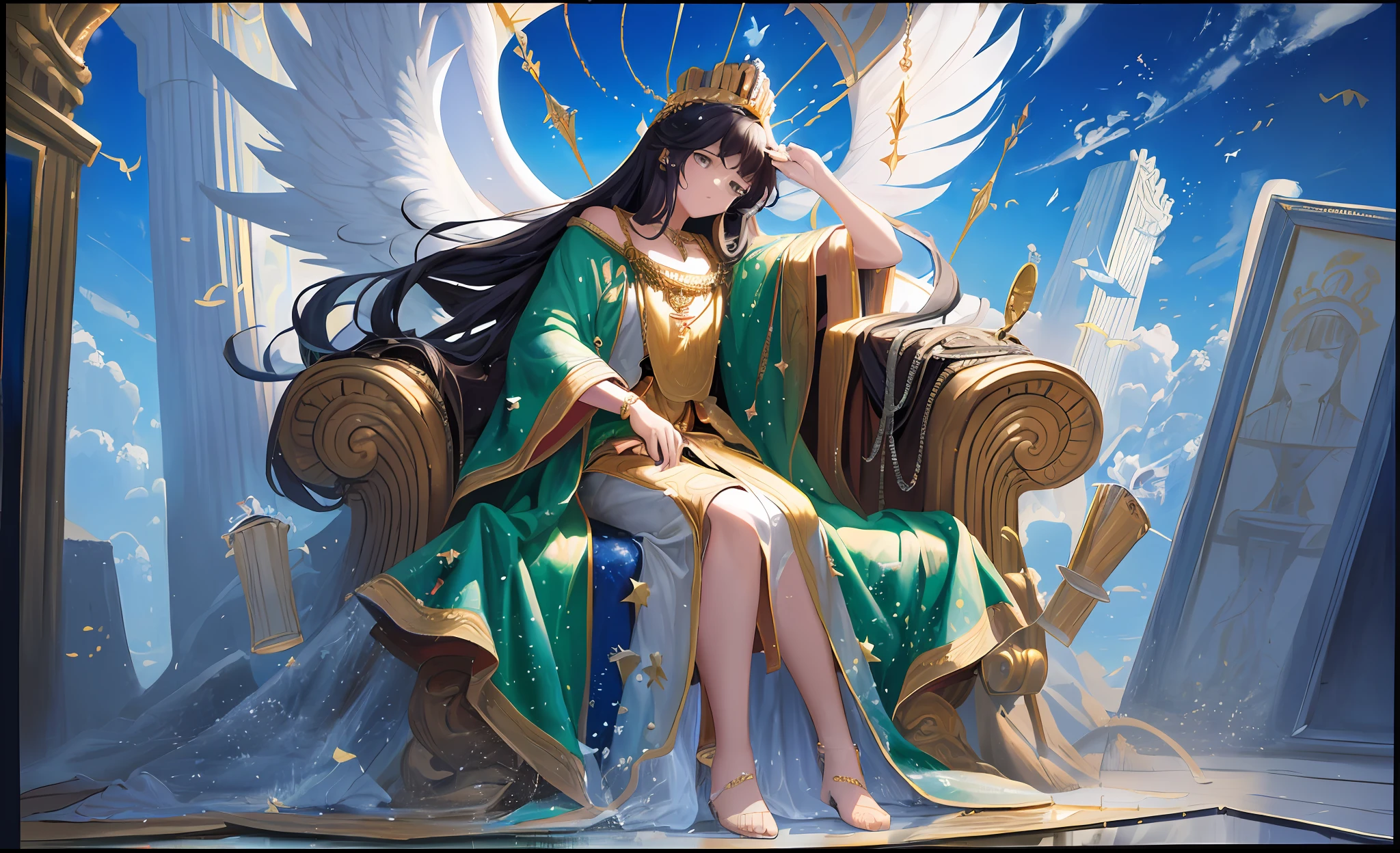 (The throne of God in paradise with angels flying in the sky:1.2), (oil painting:1.3), (in the style of Greg Rutkowsky:0.9),(perfect composition:1.3)