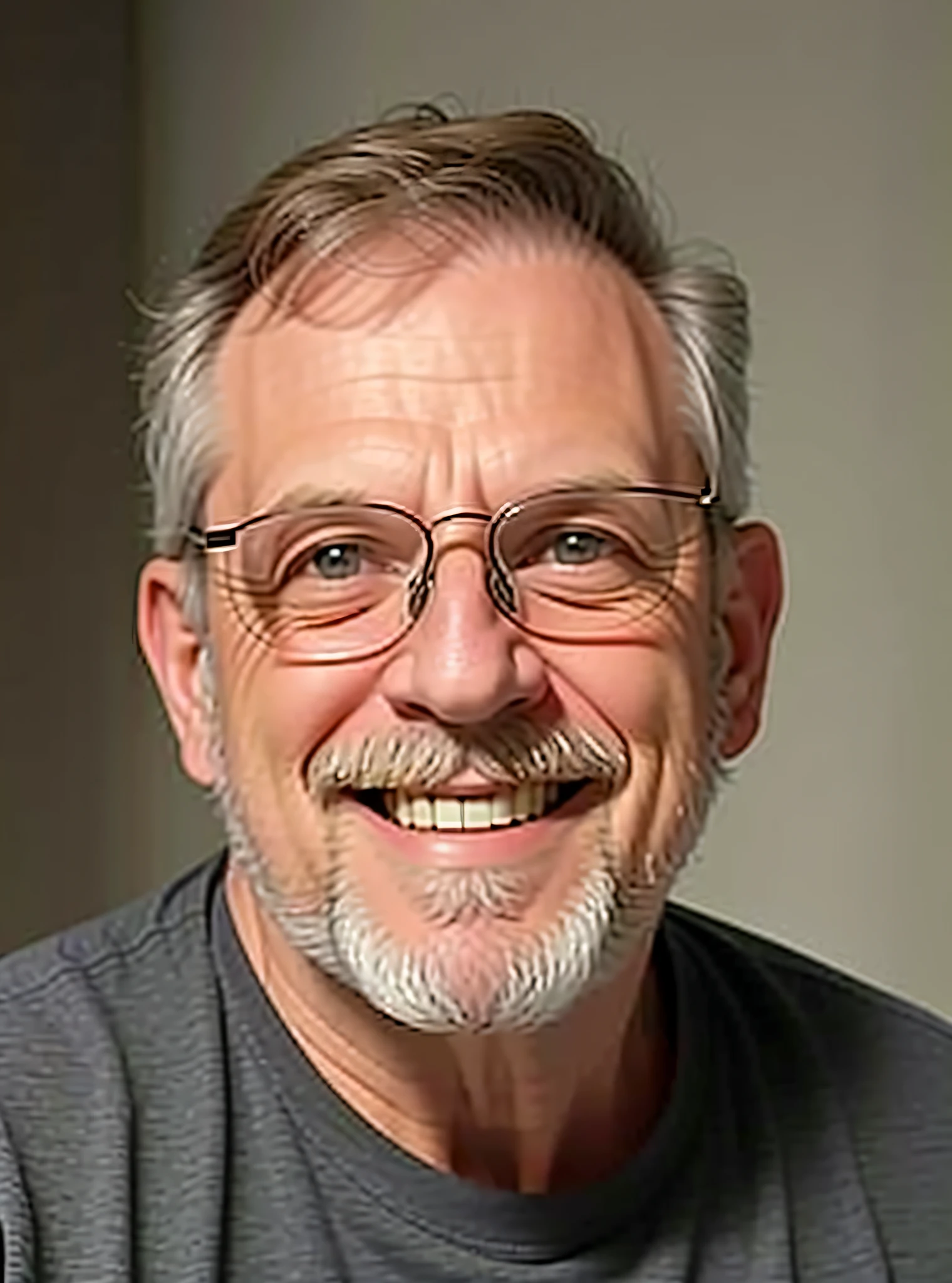 smiling man with glasses and beard wearing grey shirt and glasses, taken in the early 2020s, ken barthelmey, roy litchenstein, bruce kaiser, album photo, avatar image, ted nasmuth, greg kutkowski, headshot photo, bill sienckiwicz, photo of a 50-year-old white man, norm rockwell