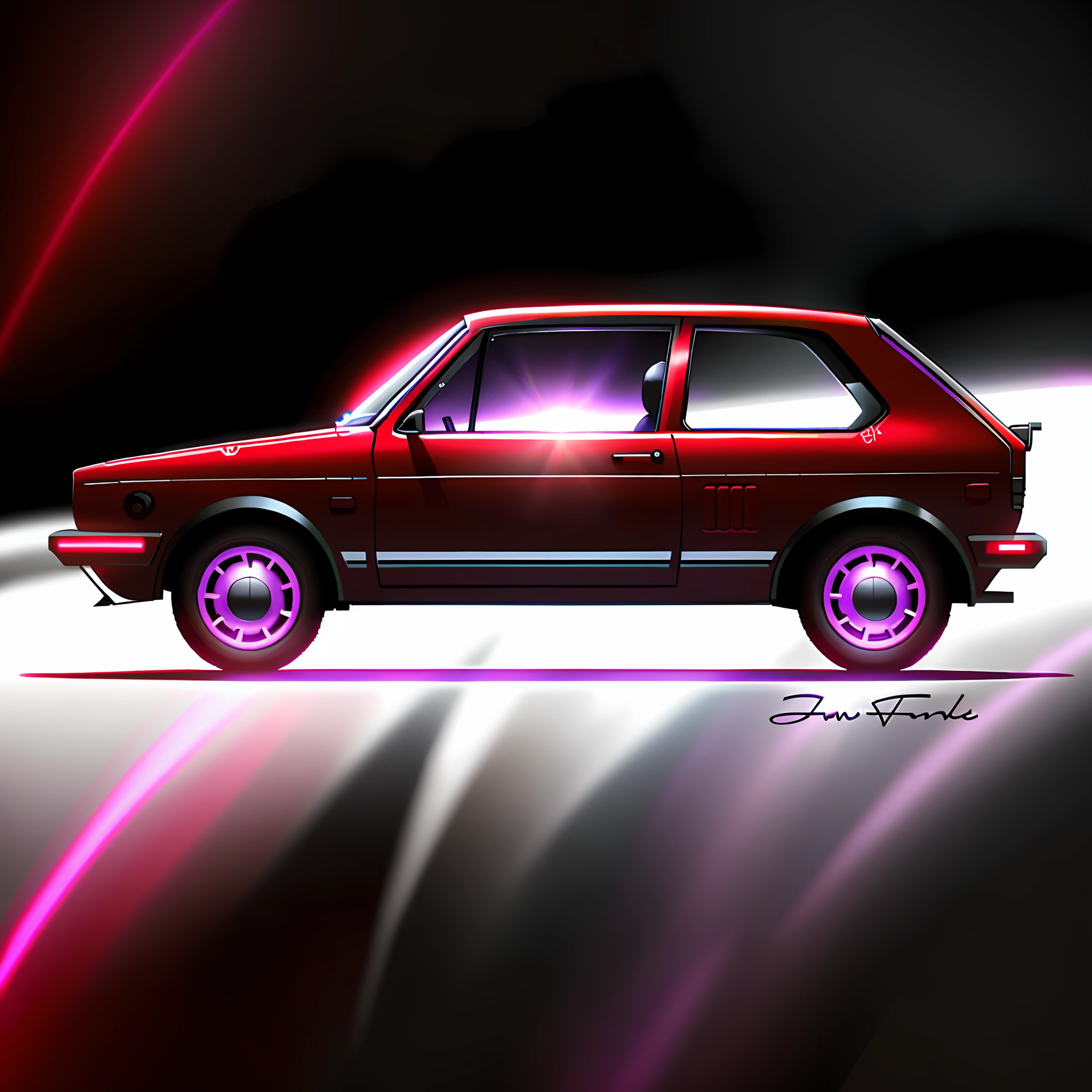 a red car with a black background, vehicle illustration, 80s red sports car, side profile artwork, red car, illustration!, detailed vectorart, full view of a car, three quarter angle, three quarter view, it has a red and black paint, finely detailed car, illustrations, illustration, cars portraits, three - quarter view, in style of simplified realism, GlowingRunesAI_purple