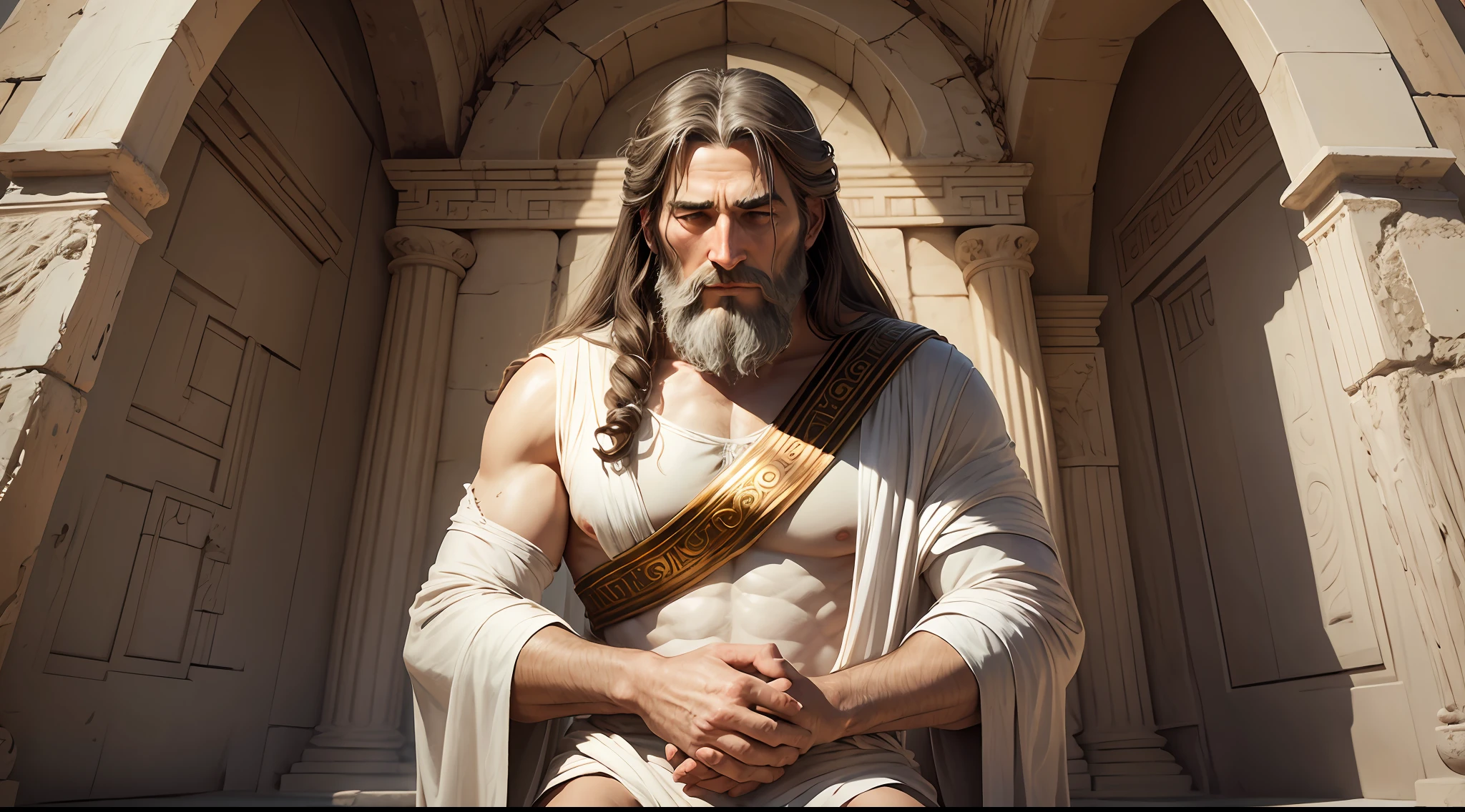 Old Greek God embracing Jesus Christ --auto --s2