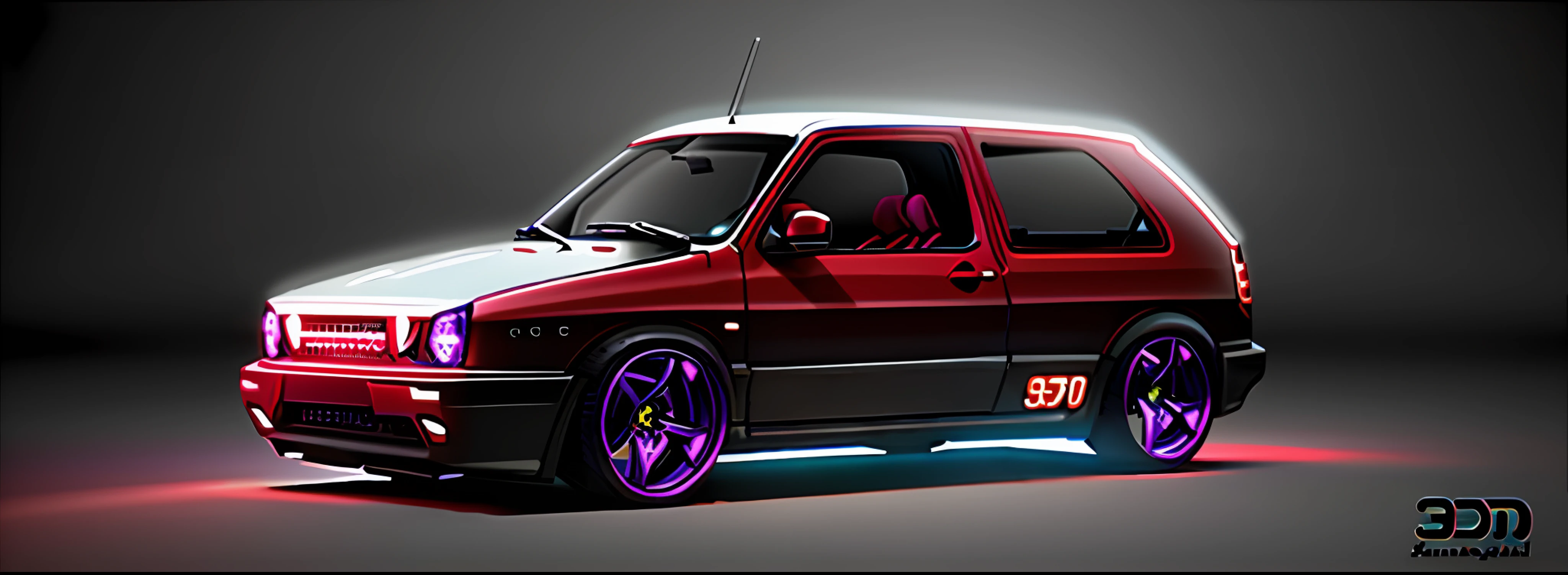 a close up of a red and white van on a black background, 3/4 view realistic, front side full, highdetailed, full profile, low quality 3d model, highly rendered!!, hyper detailed 3d render, hyper detailed 3 d render, 16k 3d, full car, wide body, hdrp render, a 3D render, GlowingRunesAI_purple