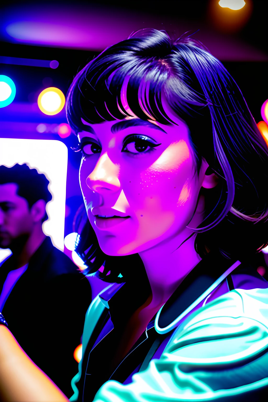 A close up of kevhart in disco club, in black shirt, (dance floor full with young people in background:0.9) , 8k uhd, dslr, high quality, film grain, Fujifilm XT3