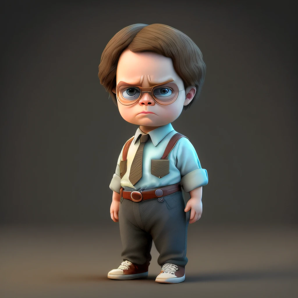 cbzbb, Dwight Schrute, character, cute, small, cute, Devian Art, Trending Artstation, Digital Art, Detailed, Cute, Realistic, Humanoid, Character, Tiny, Cinematic Sho, Cinematic Lights, Dwight Schrute, dark brown suit and pants, beige brown T-shirt